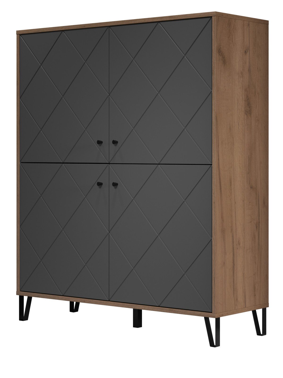 trendteam Highboard Montez (4-türige Kommode in Eiche Kraft Gold und grau, 123 x 136 cm), mit Soft-Close