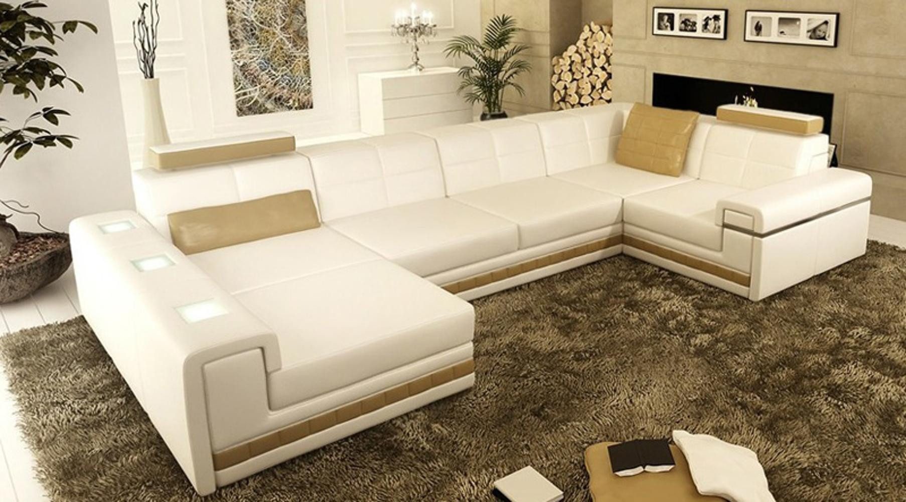 Xlmoebel Wohnlandschaft U-förmiges Ledersofa mit Hocker in elegantem Design, Hergestellt in Europa