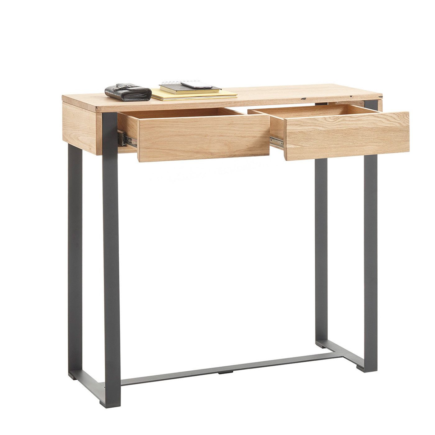 Möbel Akut Couchtisch Konsole Tadeo Eiche massiv geölt Metallgestell schwarz