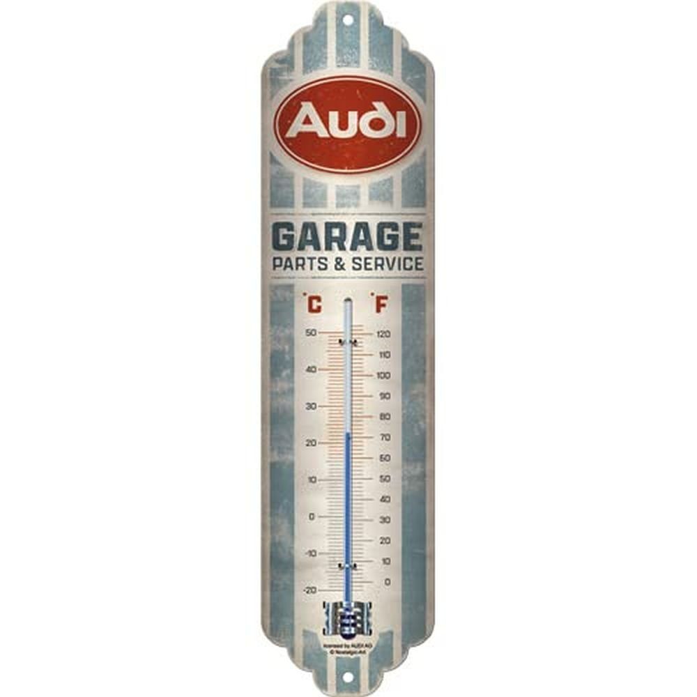 Raumthermometer Retro Metall-Thermometer Innen Analog - Audi Logo Garage