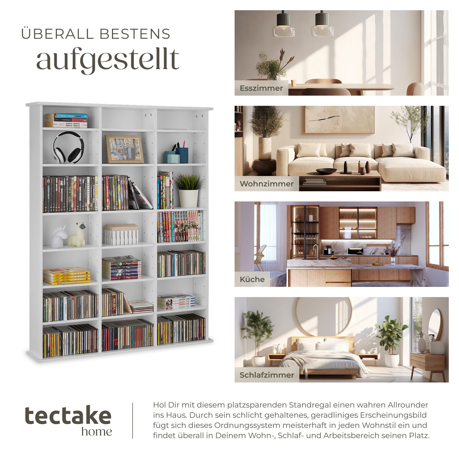 tectake CD-Regal Medienregal Stevie in Holzoptik 105,5x19x136,5cm, Sammlerset 1-tlg., höhenverstellbare und herausnehmbare Zwischenböden – Bild 5 von 5