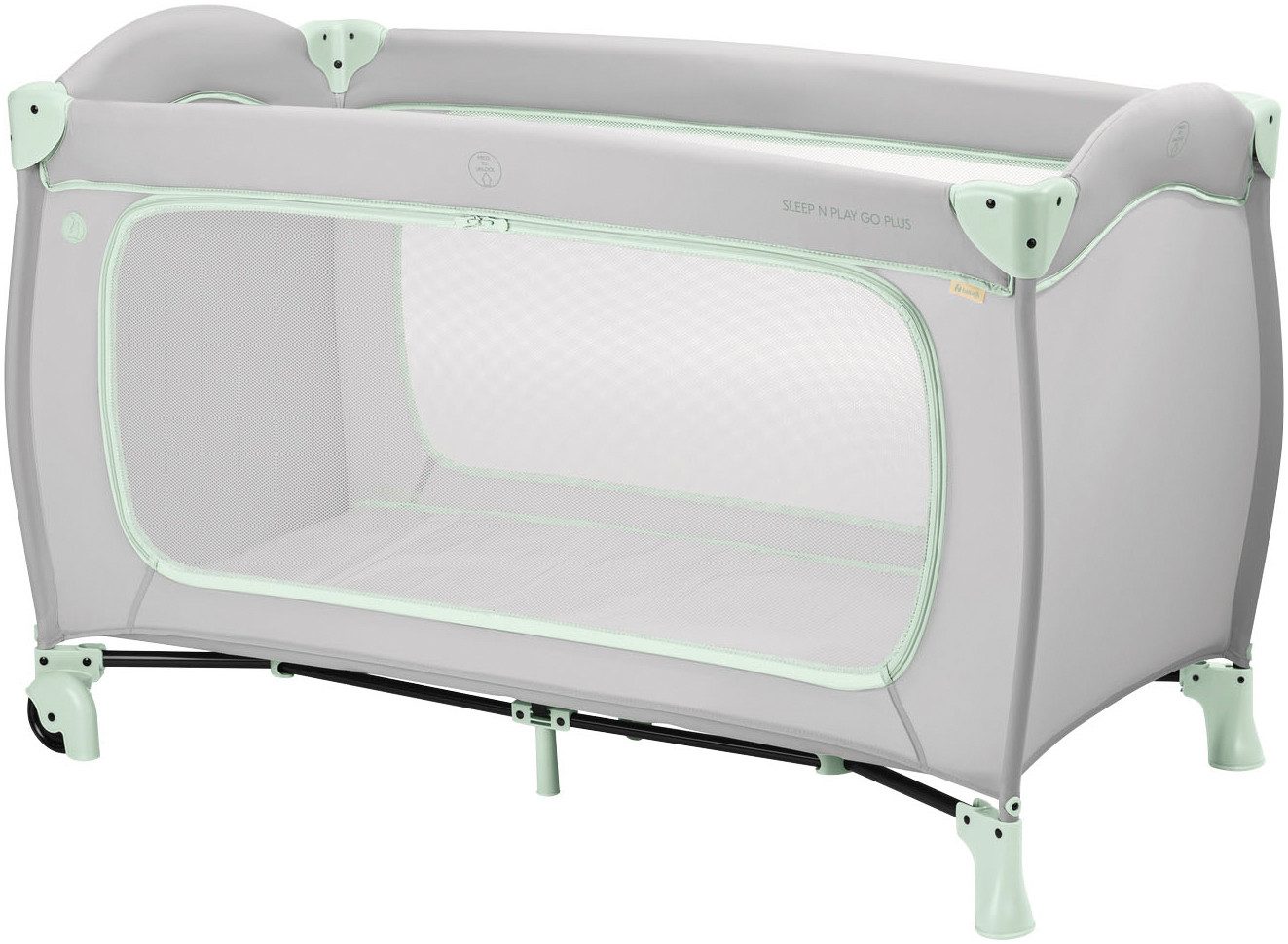 Hauck Baby-Reisebett Sleep N Play Go Plus, Dusty Mint, mit integrierten Rädern; Vorderausstieg