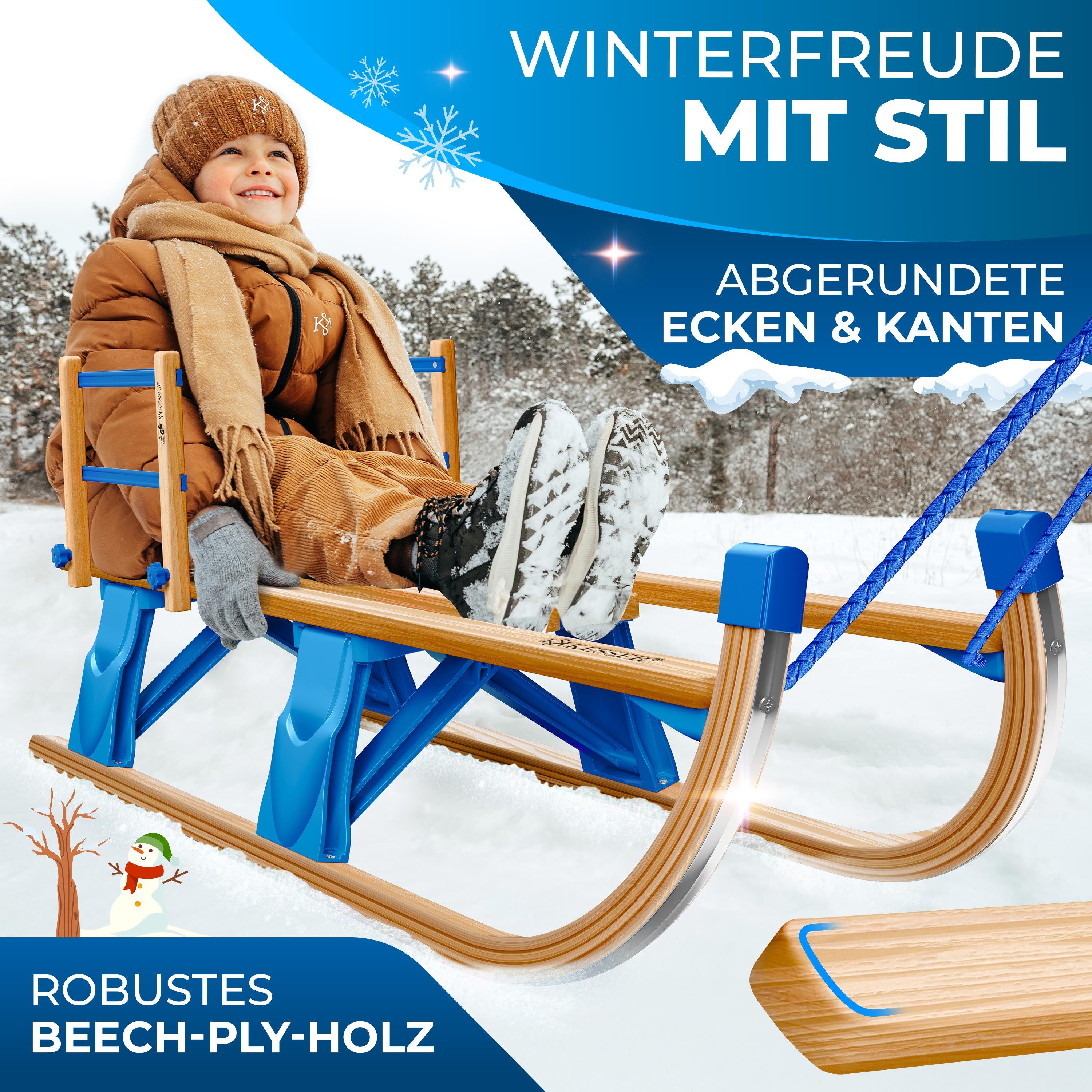 KESSER Schlitten, Holzschlitten Premium Kinderschlitten Faltschlitten max. bis 120kg