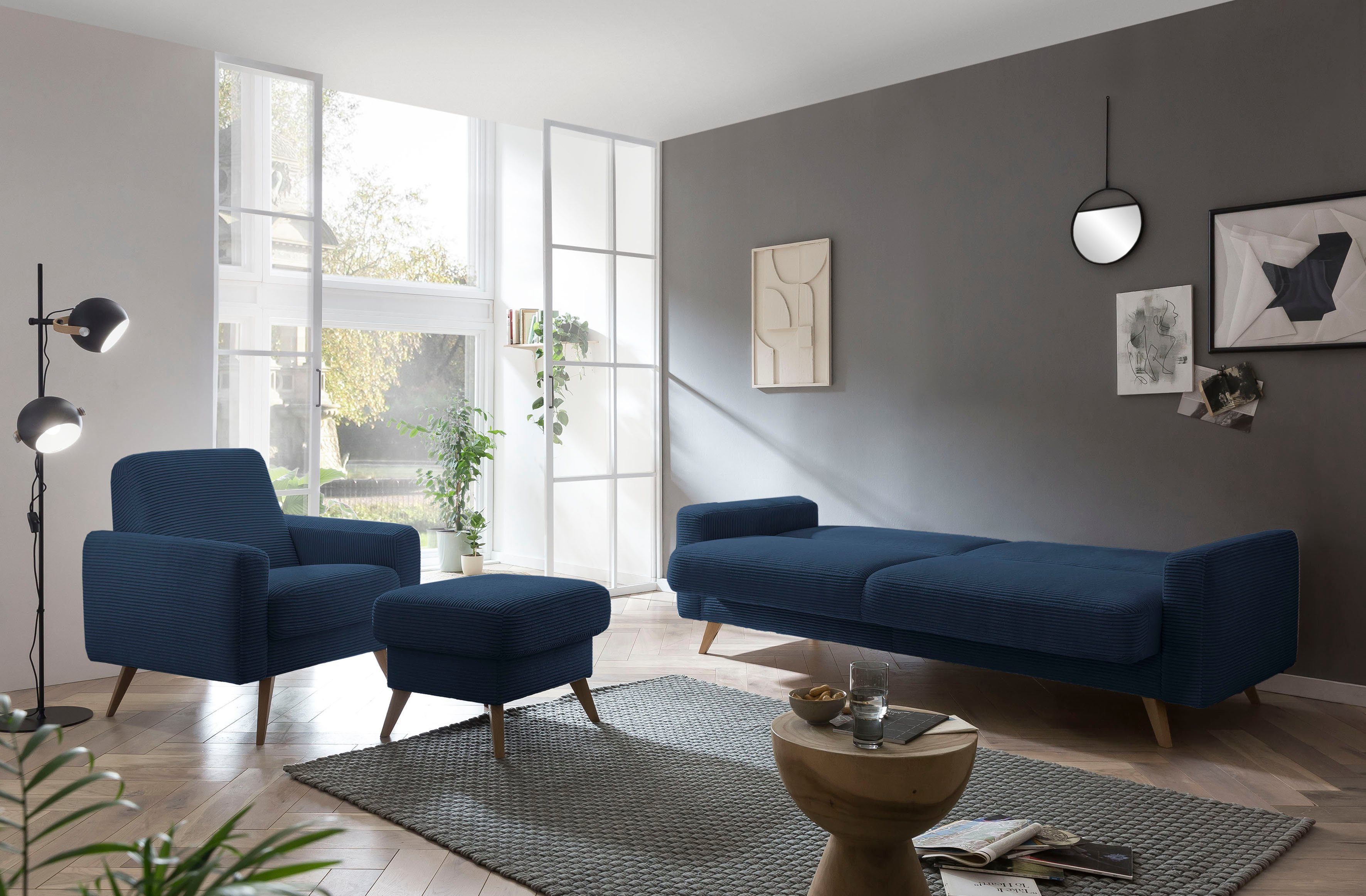 Bettkasten 3-Sitzer und Bettfunktion fashion sofa navy Samso, - Inklusive exxpo