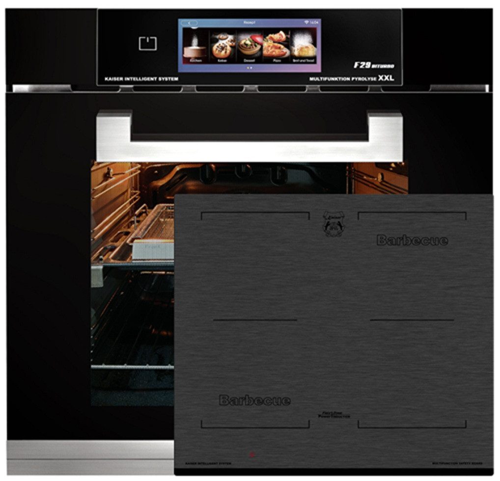 Kaiser Küchengeräte Backofen-Set Herd Set Autark Elektro Backofen, TFT Display, Air fryer,Bratautomatik,79L mit Induktions-Kochfeld, Glaskeramik mit Facetten, Autark Herd Power Booster 60 cm Barbecue EH 6344+KCT 6700 FI, mit 1-fach-Teleskopauszug