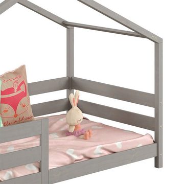 IDIMEX Kinderbett RENA, Hausbett Montessori Bett 90 x 200 Kinderbett Rausfallschutz Kiefer gra