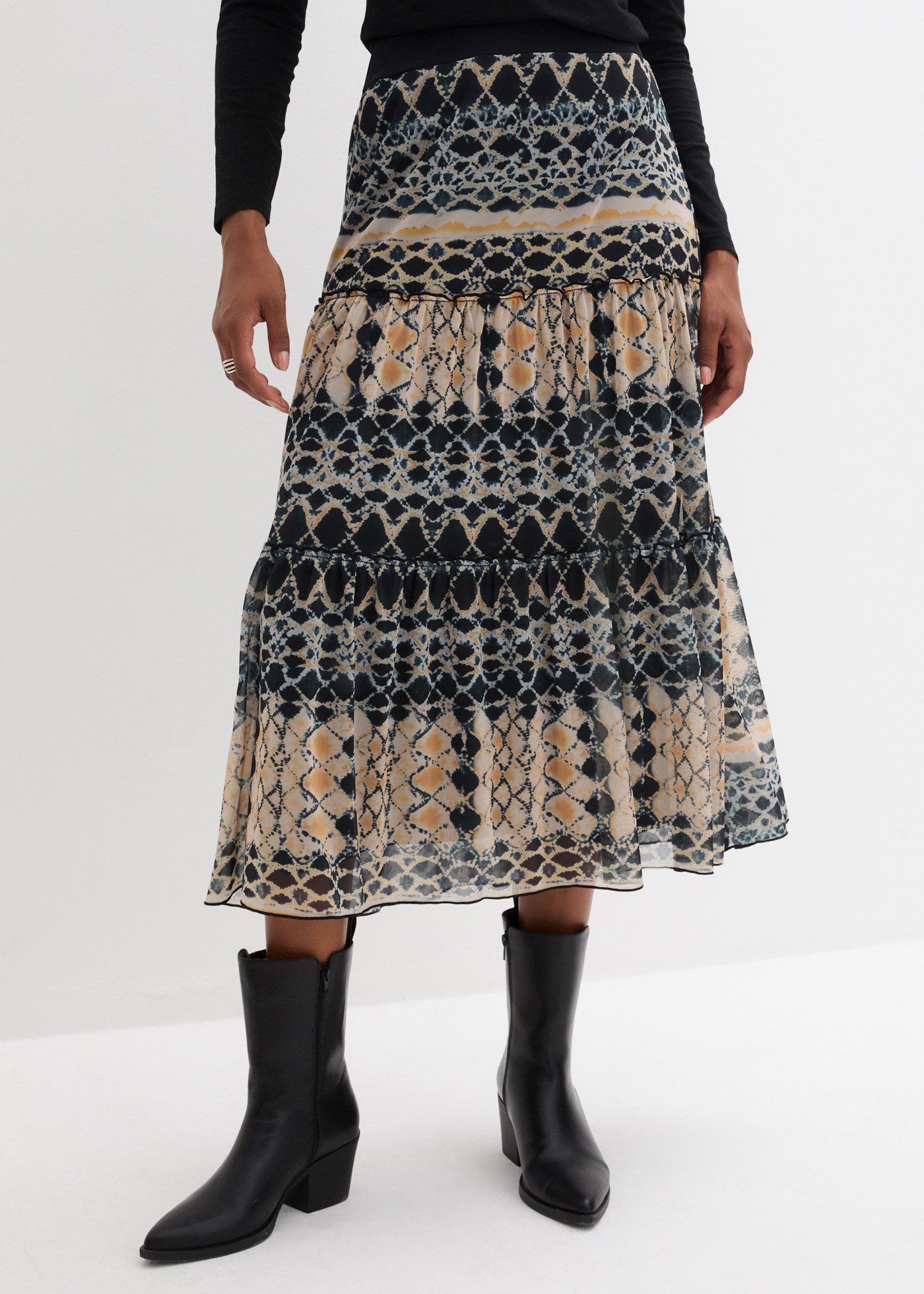 bonprix Stufenrock aus leichtem Materialmix, mit elastischem Bund, lockerer günstig online kaufen