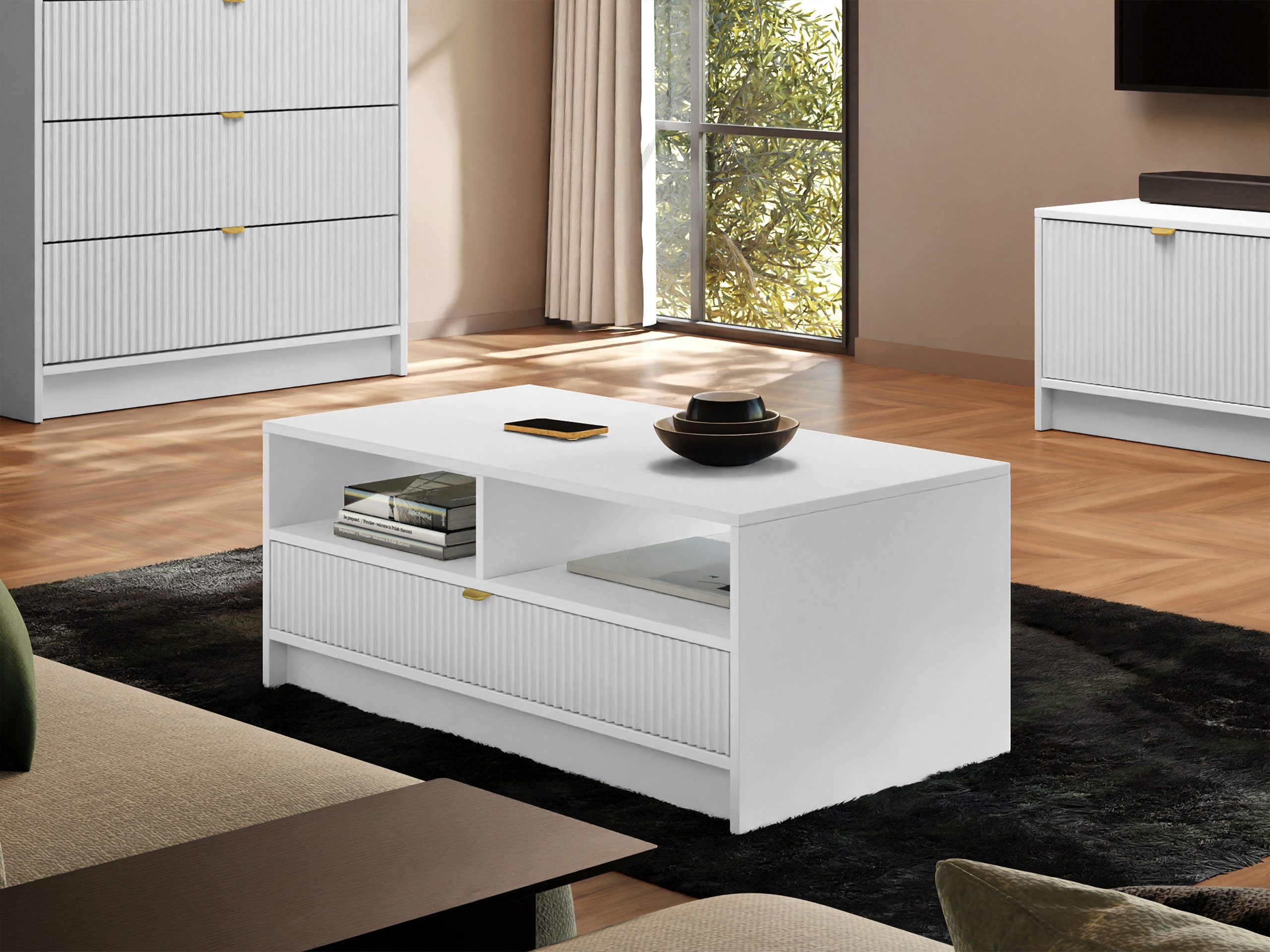 MIRJAN24 Couchtisch Tireno 1SZ (mit Schublade), Aluminiumgriff in der Farbe Gold – Bild 2 von 5