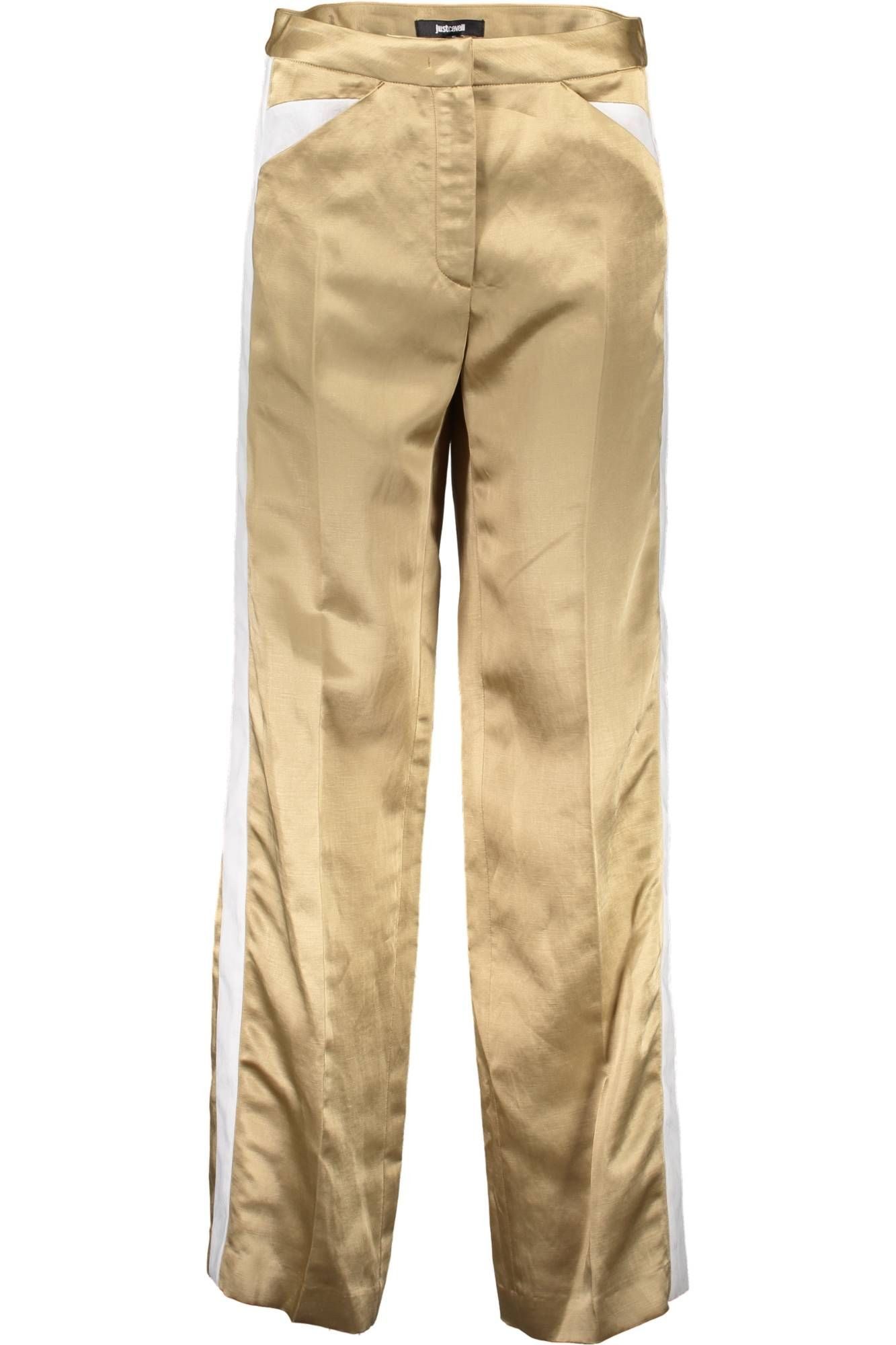 Just Cavalli 5-Pocket-Hose Elegante Damenhose in Gold mit Taschen und Kontrastdetails