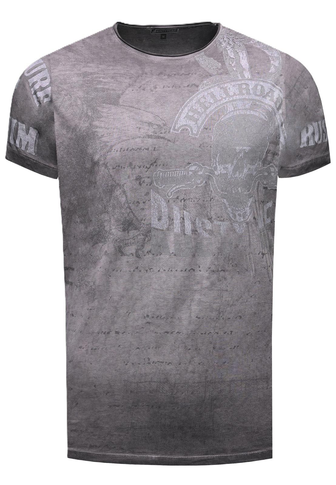 Rusty Neal T-Shirt Rundhals Vintage Skull Print Oil Wash Regular Fit