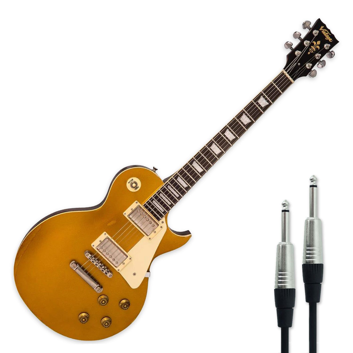 Vintage Guitars E-Gitarre Vintage E-Gitarre V100MRGT Icon Distressed Gold Top mit Kabel, Analog, 1-St., E-Gitarre, Vorteils-Set mit Klinkenkabel