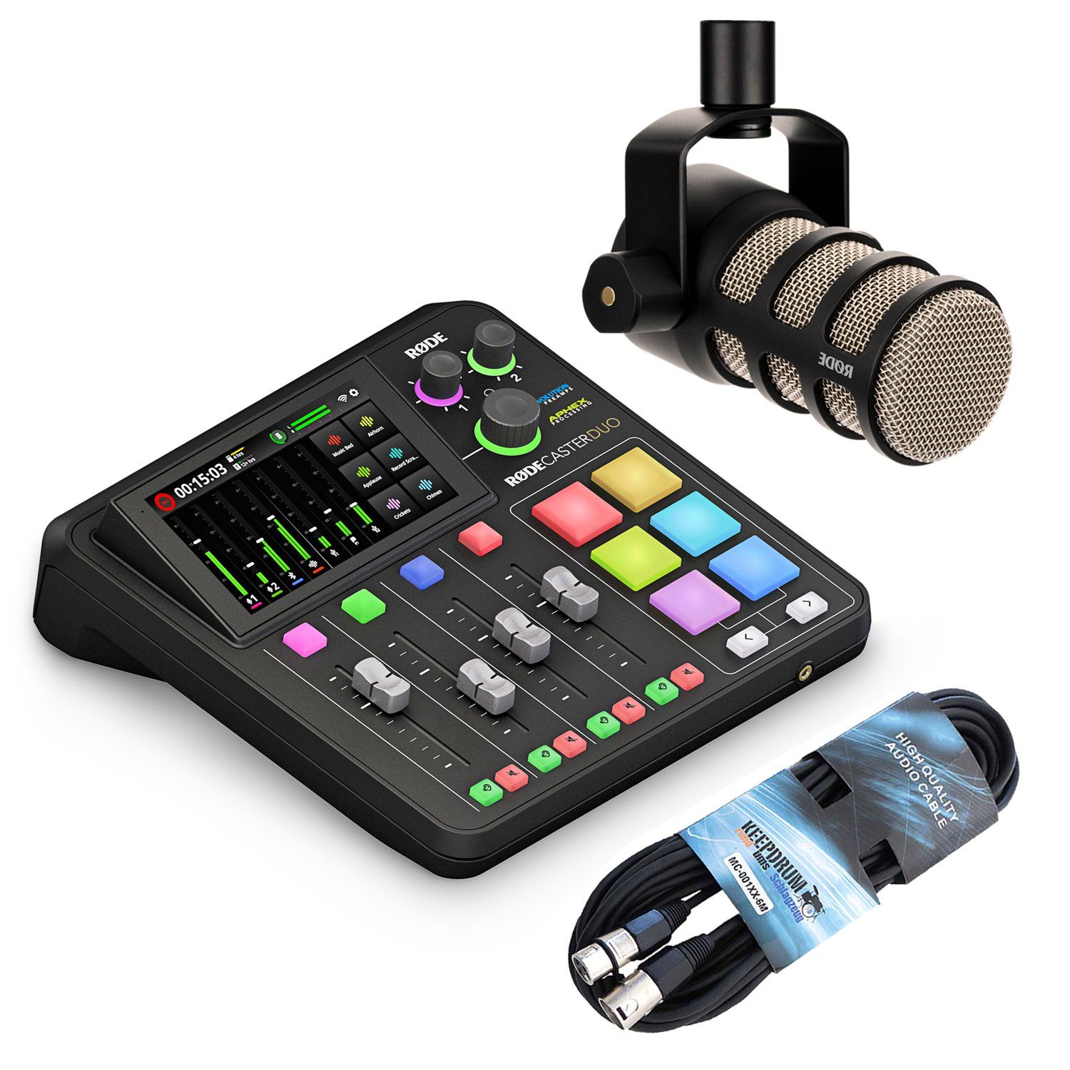 Rode Rodecaster Duo Station mit Podmic und Kabel Digitales Aufnahmegerät