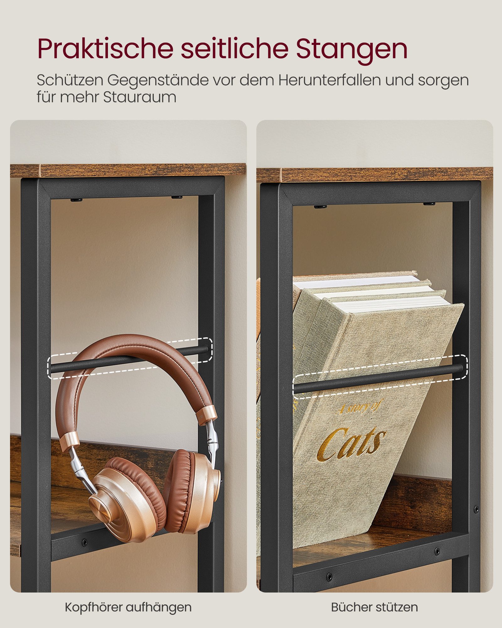VASAGLE Bücherregal für Wohnzimmer, Schlafzimmer, Arbeitszimmer, Küche, Regal mit 2 Ebenen, Standregal mit 8 Fächern, 33 x 132,6 x 80 cm – Bild 3 von 5