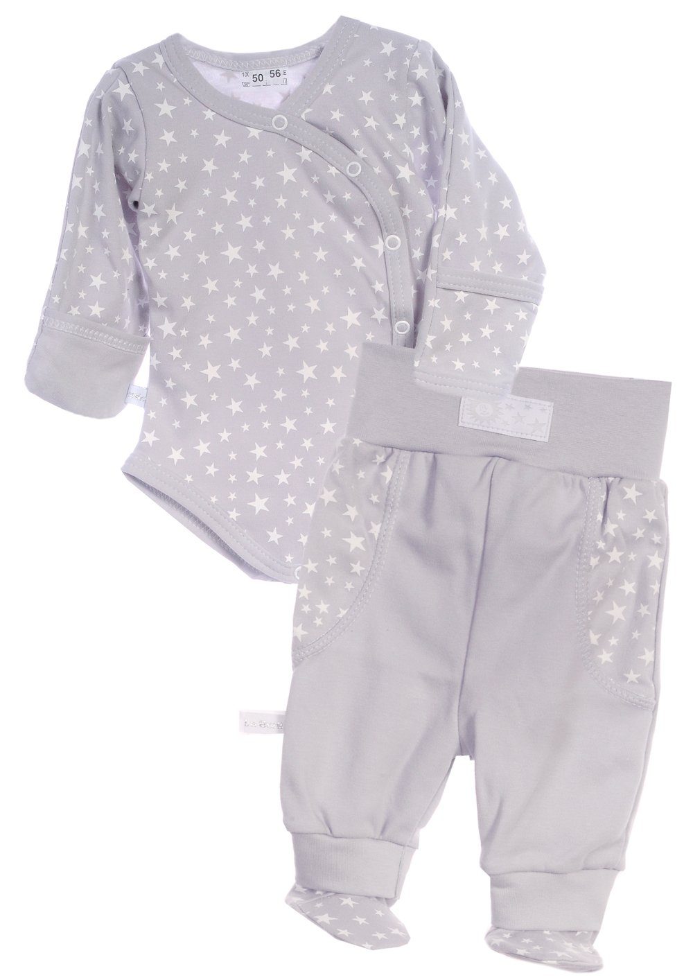 Body & Hose Baby Anzug Wickelbody Schlupfhose Set Body in Grau mit Sternchen