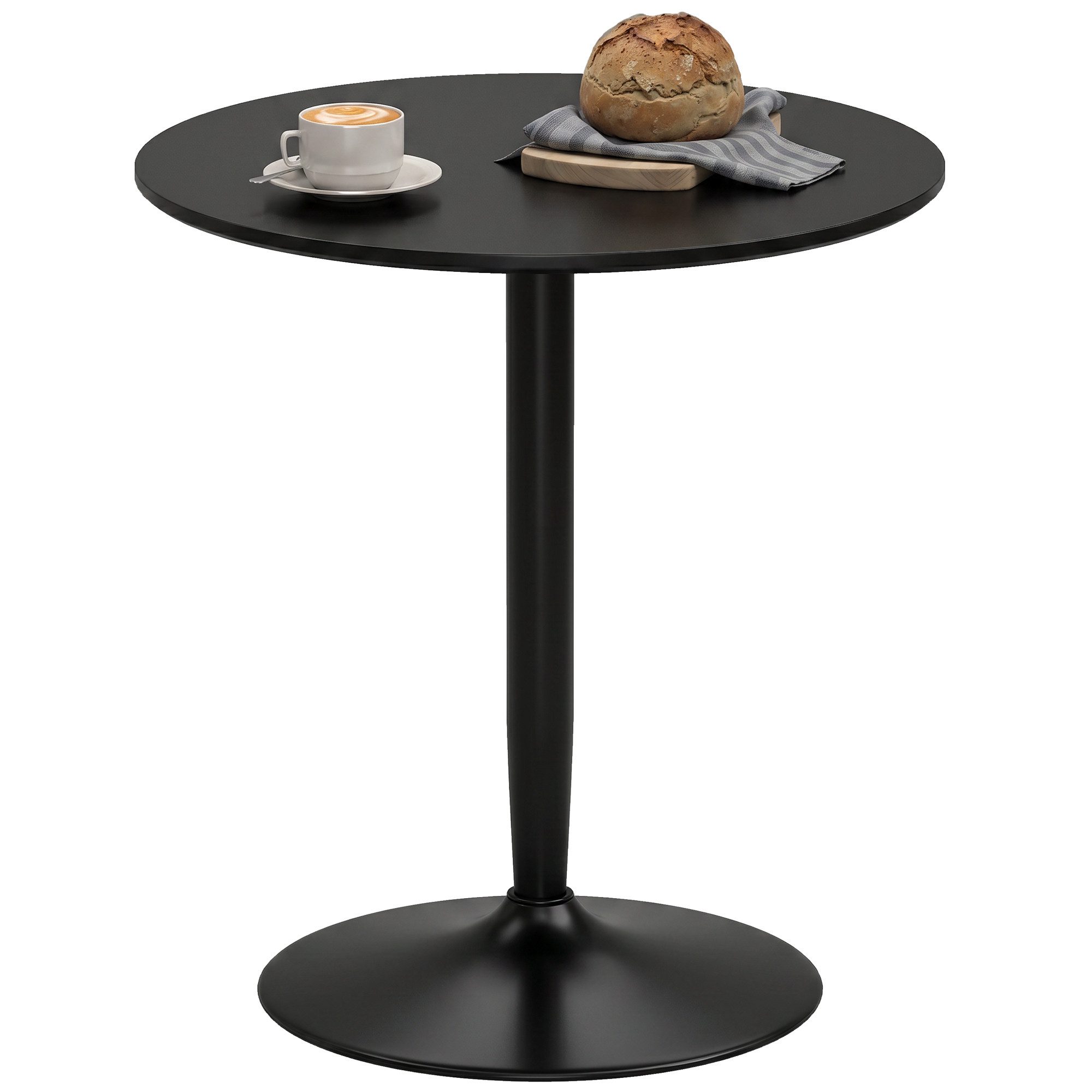 HOMCOM Esstisch Moderner Küchentisch mit Stahlfuß (Küchentisch, 1-St., Esszimmertisch), für Wohnzimmer, Ø70 x 75 cm, Schwarz