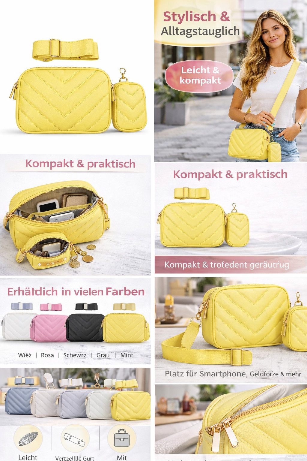 Antonio Freizeitrucksack Damen Umhängetasche mit Münzbeutel Crossbody Bag modische City Tasche