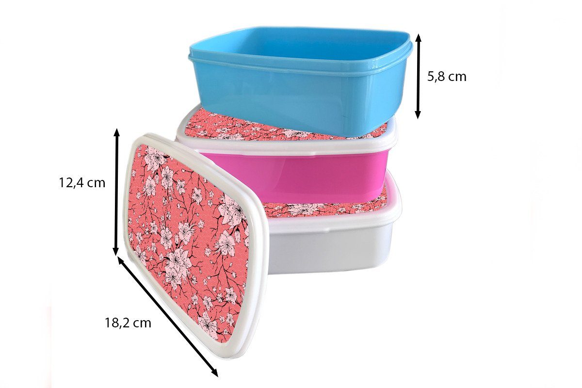 für Mädchen Blumen Jungs Kinder Muster Erwachsene, und Lunchbox - MuchoWow Japan, (2-tlg), und Brotdose, für Kunststoff, - Brotbox weiß
