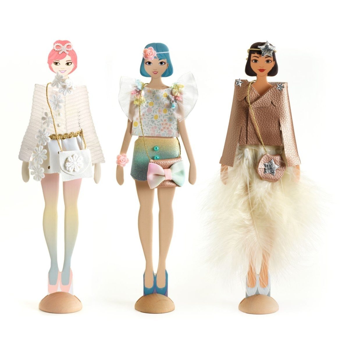 DJECO Kreativset Mode Workshop Modepuppen mit Stoff & Accessoires für Kinder ab 7
