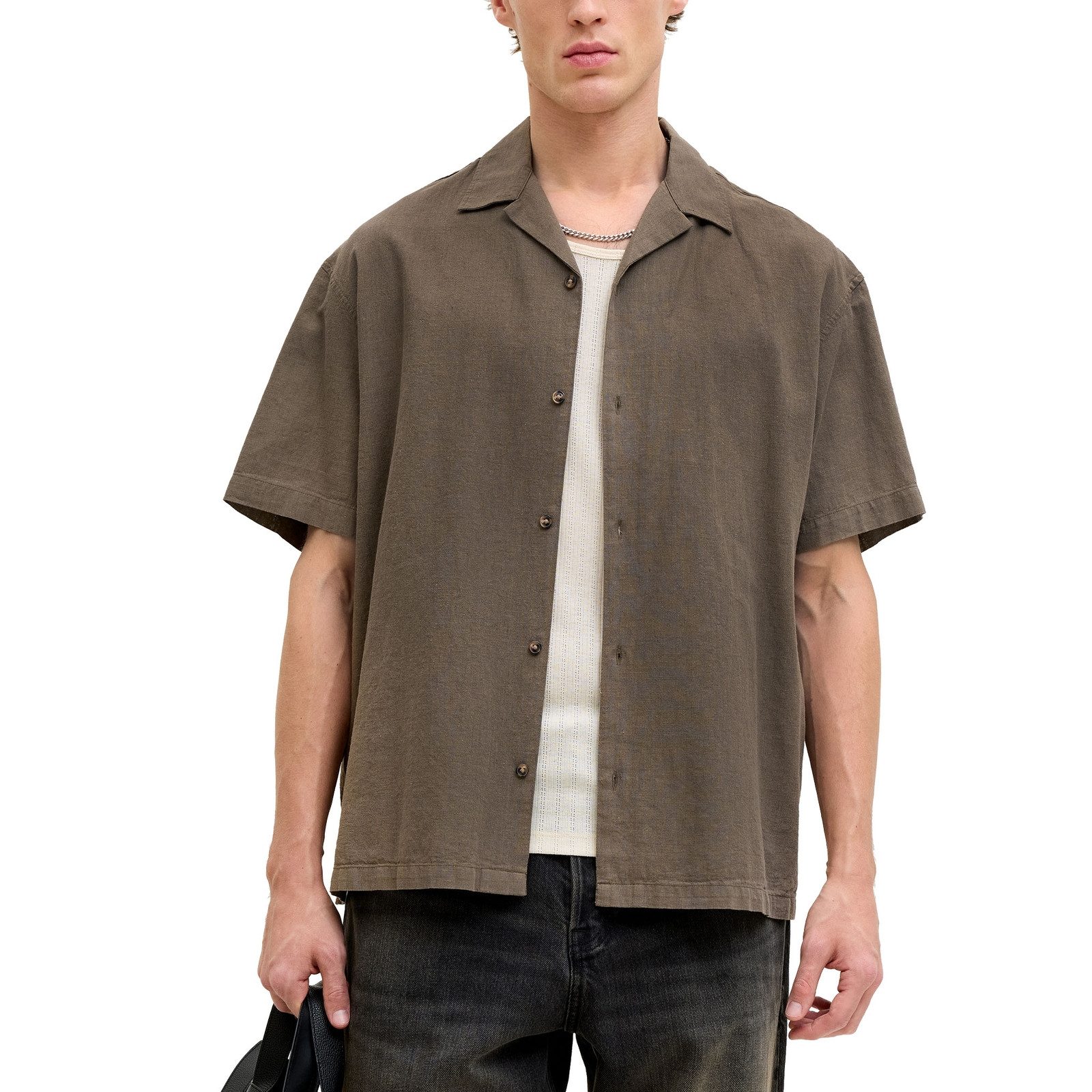 Jack & Jones Kurzarmhemd Summer Linen Blend Resort Shirt mit dezentem Strukturmuster – Bild 5 von 5