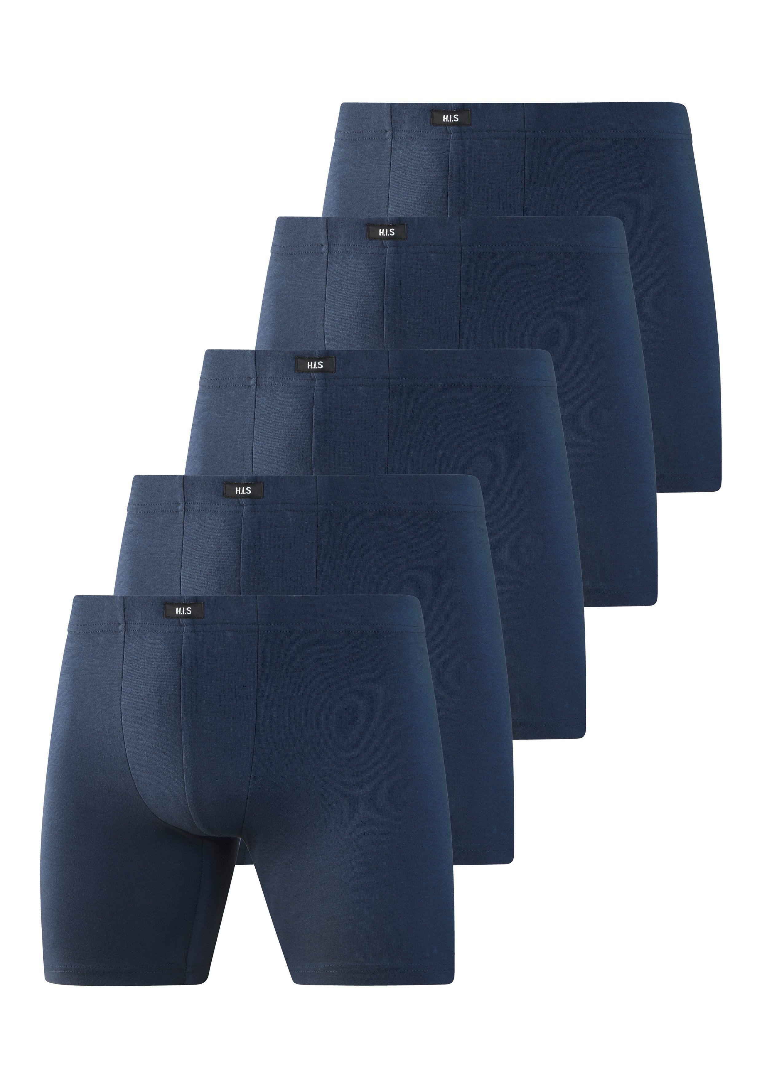 H.I.S Langer Boxer (Packung, 5-St) Boxershorts aus Baumwolle mit langem Bein, Logo am Bund