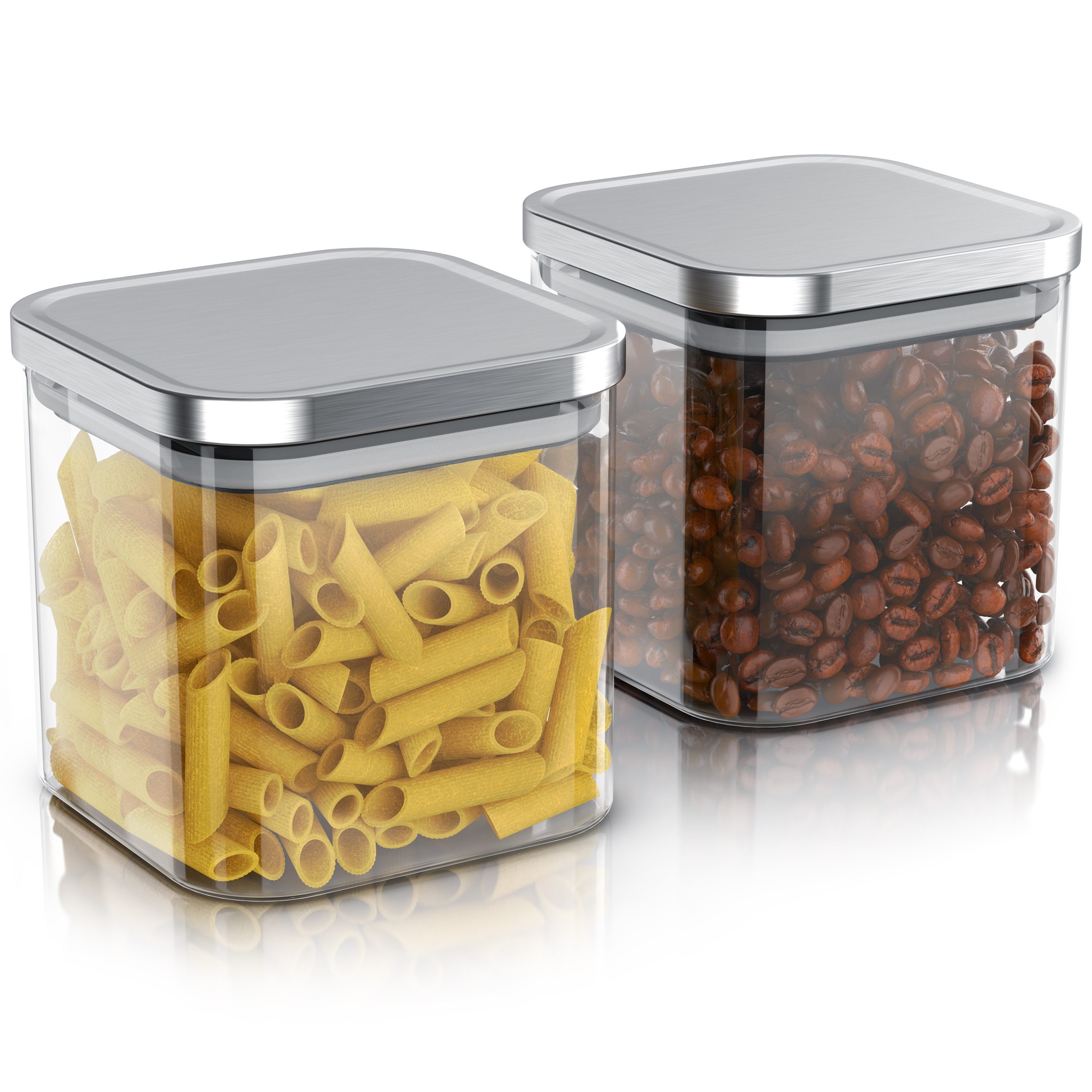 Arendo Aufbewahrungsbecher Glasbehälter-Set 2x 0,8 L, Borosilikatglas mit Edelstahldeckel, Borosilikatglas; Edelstahl; Silikon, (Vorratsbehälter-Set, 2-tlg., 2er Set), Hitzebeständig, umweltfreundlich, langlebig, mikrowellengeeignet