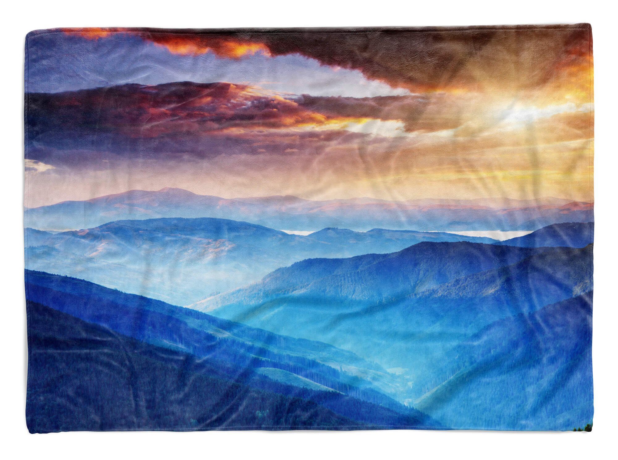 Sinus Art Handtücher Baumwolle-Polyester-Mix Ha, Fotomotiv mit Kuscheldecke Bergkette Sonnenuntergang (1-St), Handtuch Handtuch Strandhandtuch Saunatuch