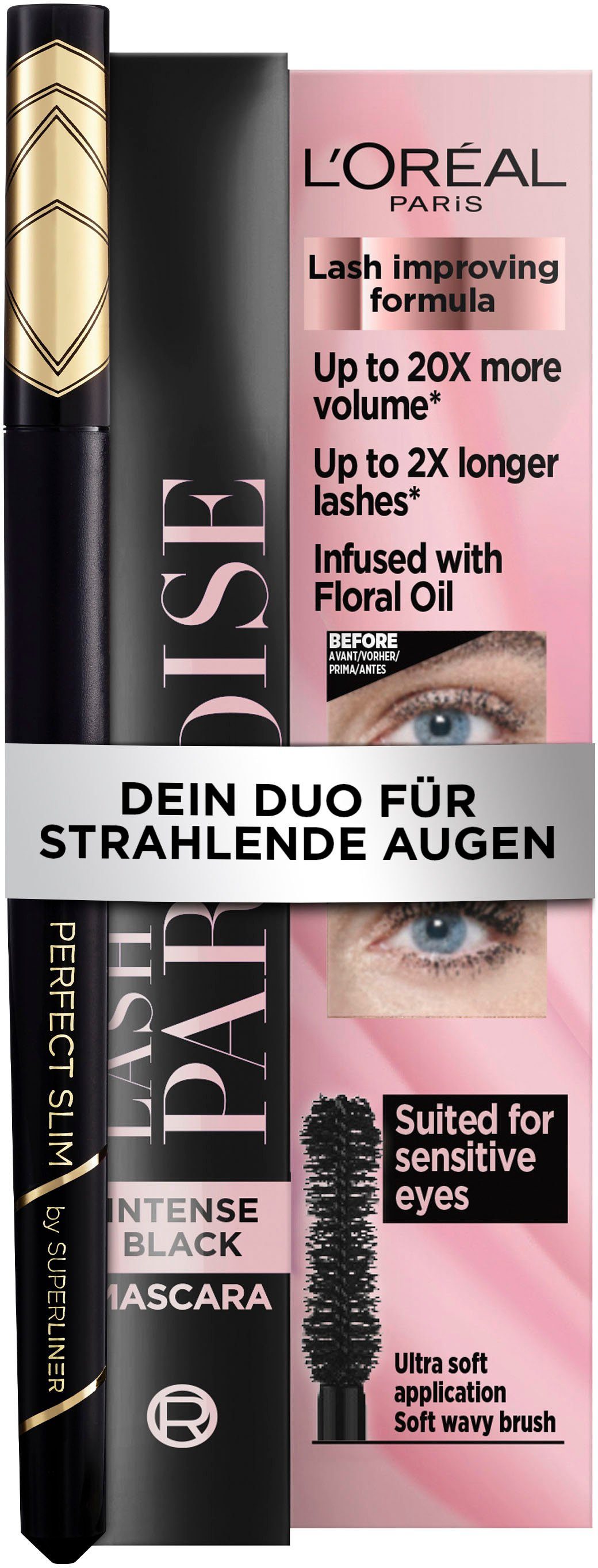 L\'ORÉAL PARIS Schmink-Set L\'Oréal Paris Classic Look: Mascara + Liner,  2-tlg., Make-Up-Set, Mascara, Liner, Wimperntusche, Kajal