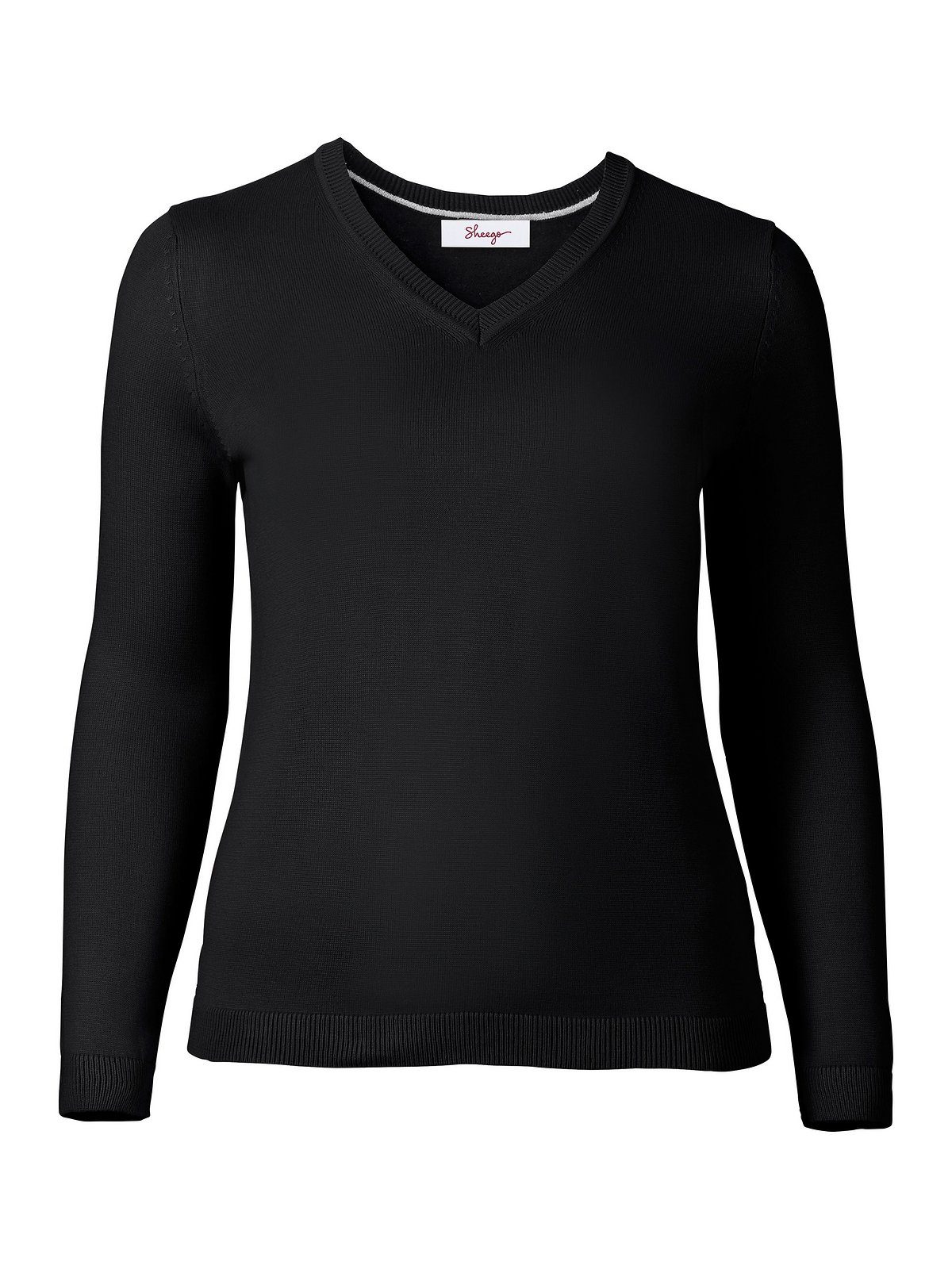Feinstrick aus Größen Sheego V-Ausschnitt-Pullover schwarz Große