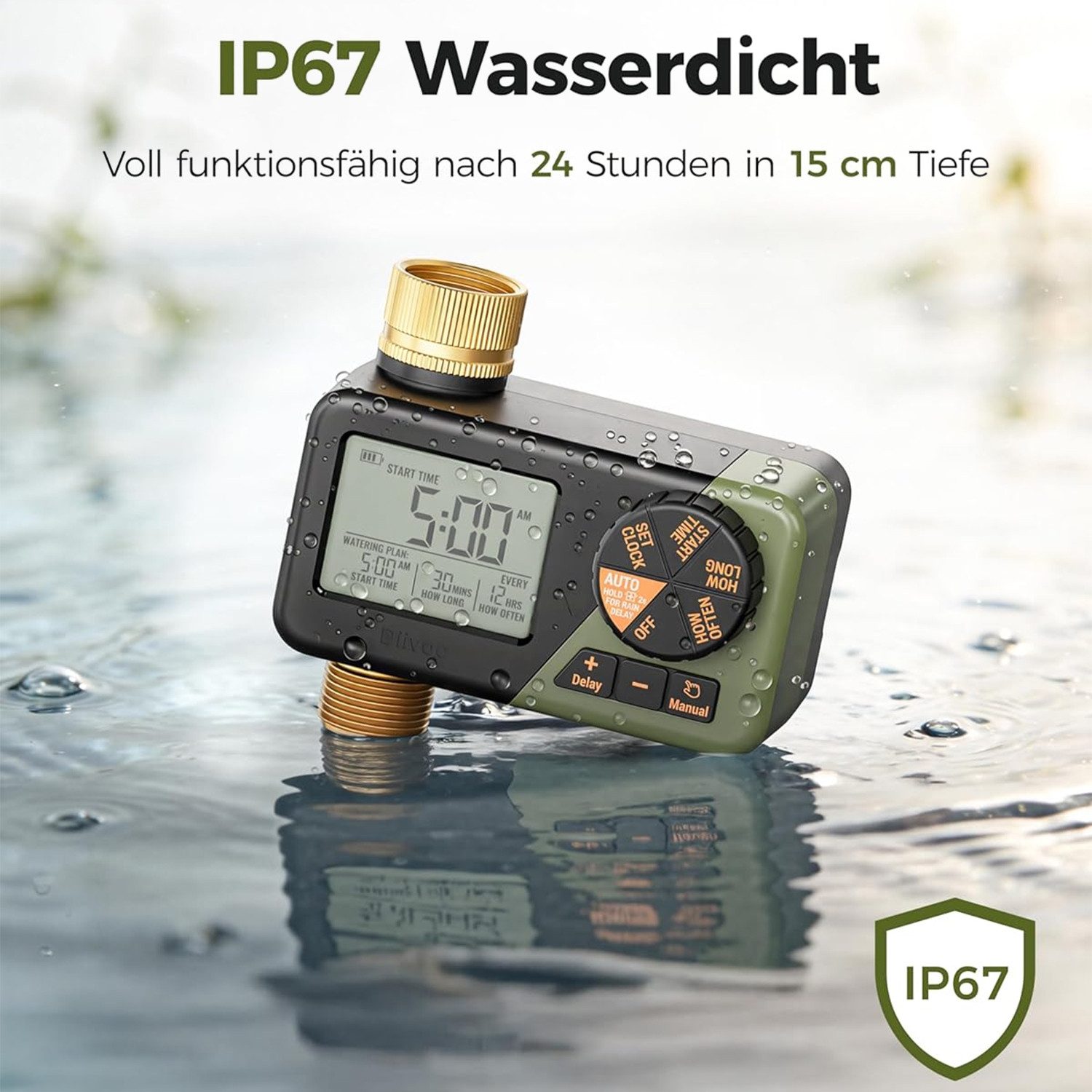 Diivoo Bewässerungssystem Bewässerungssteuerung Bewässerungsuhr, Großes LCD-Display,Garten Rasen