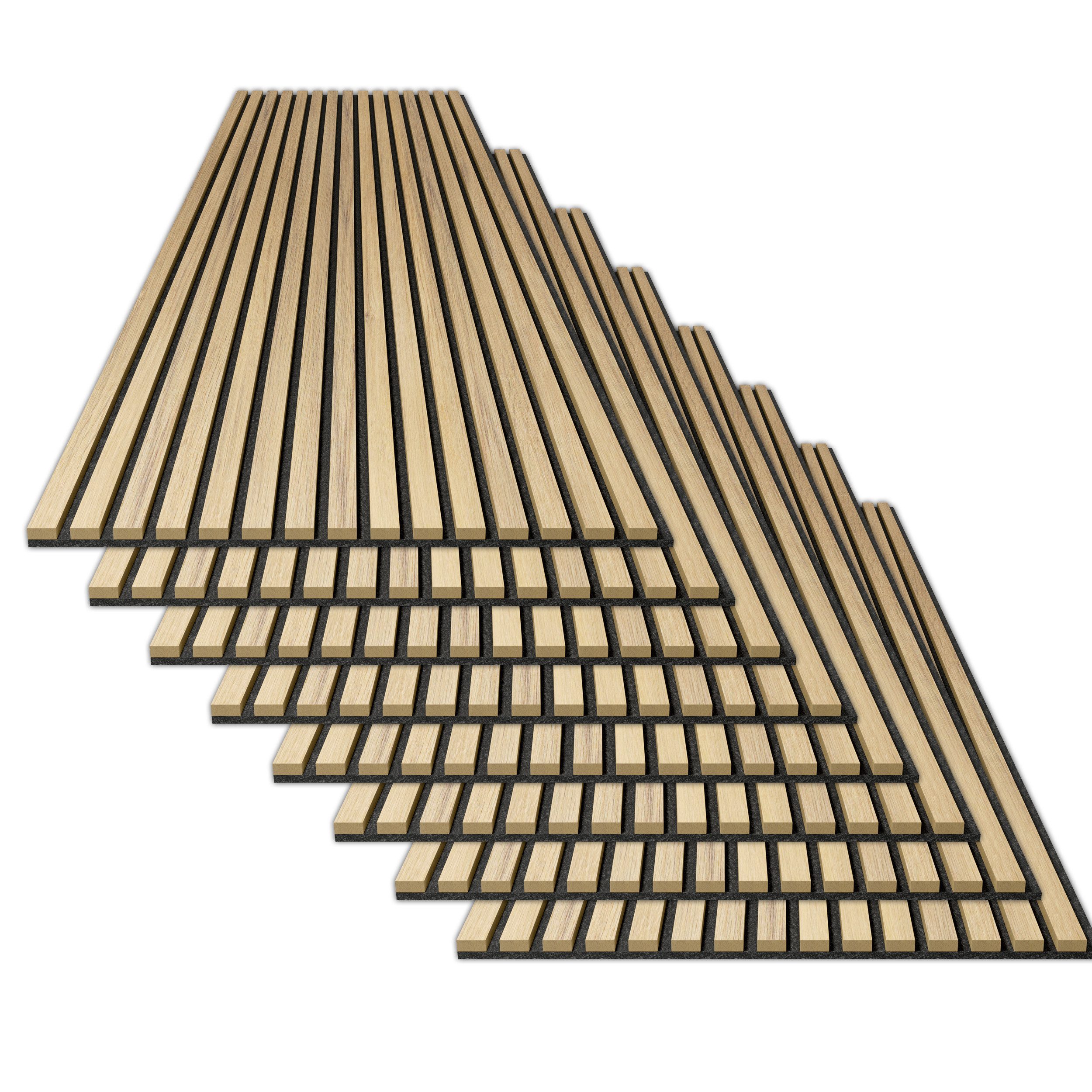 acous 3D Wandpaneel Akustikpaneel Spar-Set Professional FSC® Eiche Premium Echtholzfurnier, BxL: 60,00x250,00 cm, 1,50 qm, (Spar-Set mit 8 Paneele, 12 m², Versandkostenfreie Lieferung) 15 Echtholz-Dekoleisten mit 8 mm Filz-Akustikträger je Akustikpaneel