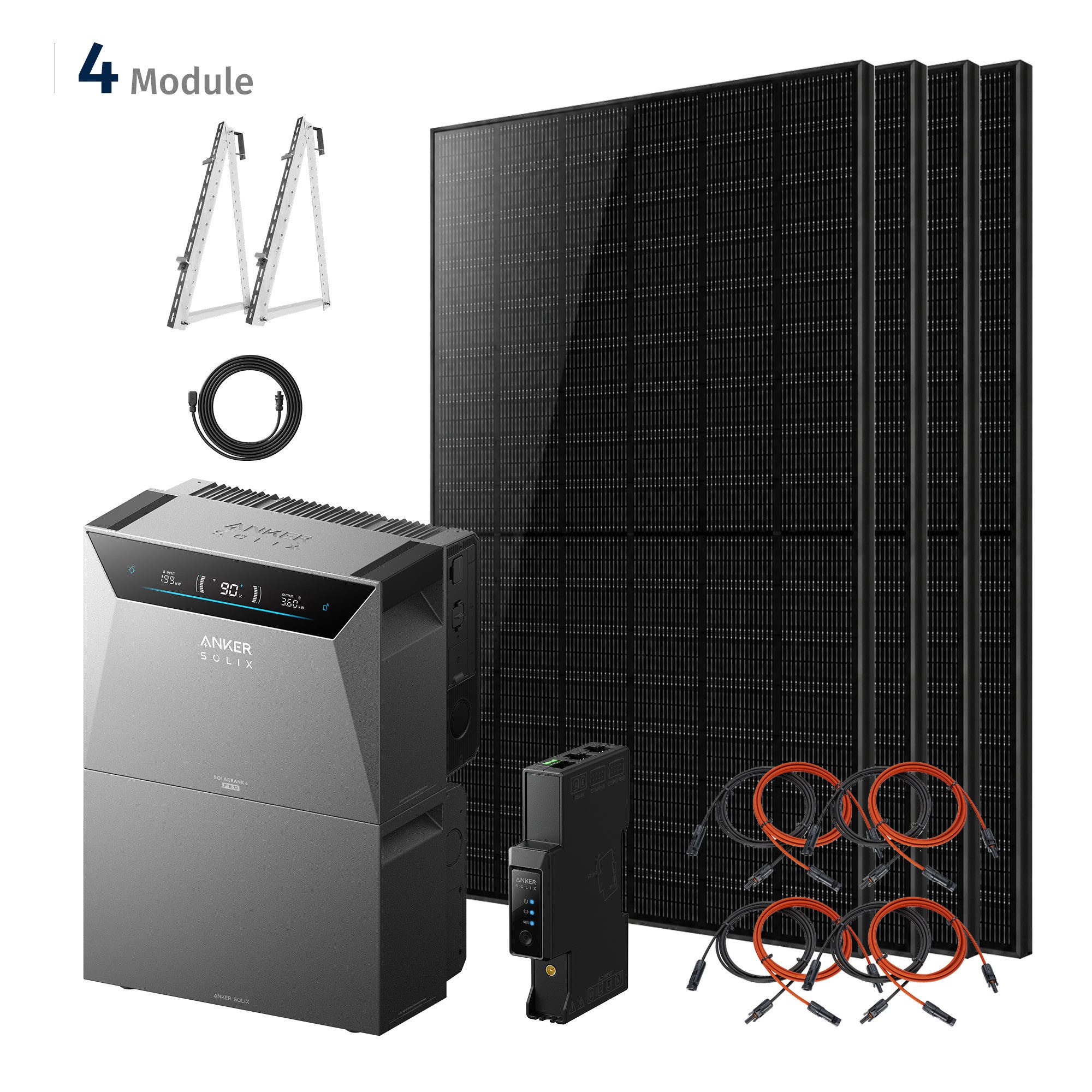 SolarMars Balkonkraftwerk mit Speicher Anker SOLIX Solarbank 4 E5000 Pro, 2000Wp komplett Set, mit 5m Wieland AC Kabel, 4 paar 4mm² DC Kabel, 1 x Smart Meter Gen 2