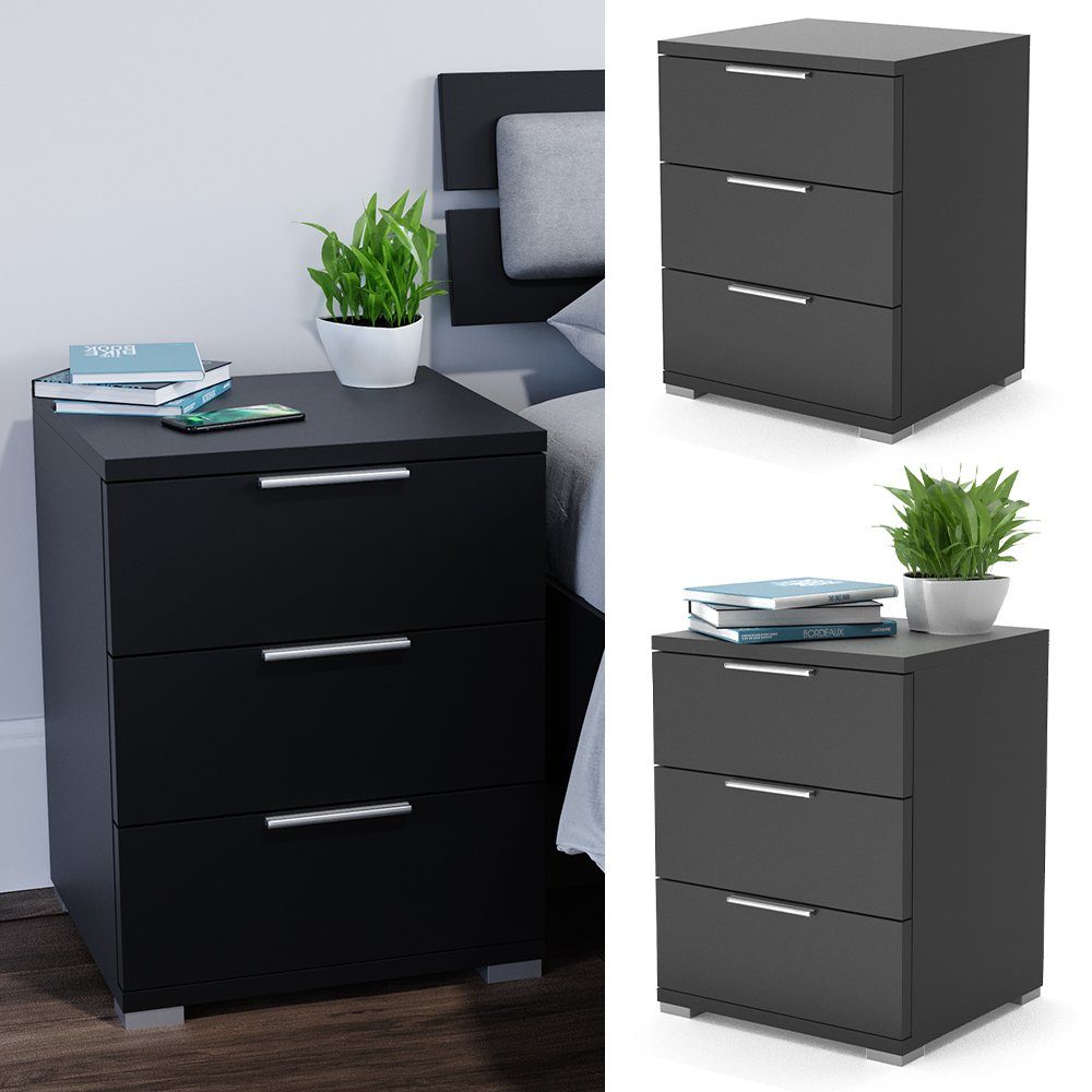 Vicco Nachtschrank Florenz, Schwarz, 46 x 60 cm 2er Set günstig online kaufen