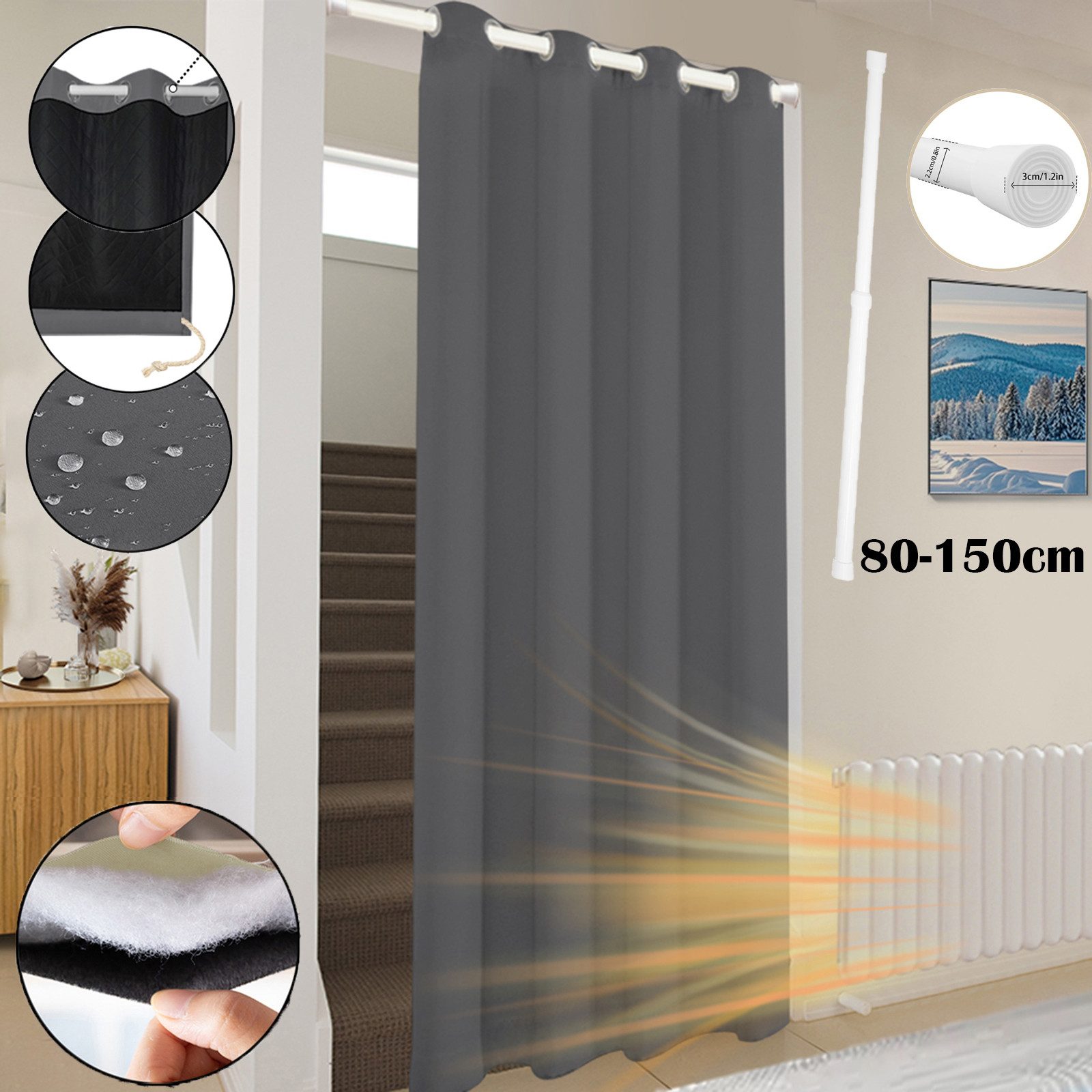 Jibenhome Türvorhang Thermo Vorhang mit Stange Ösen Gardine Untere Taschens günstig online kaufen