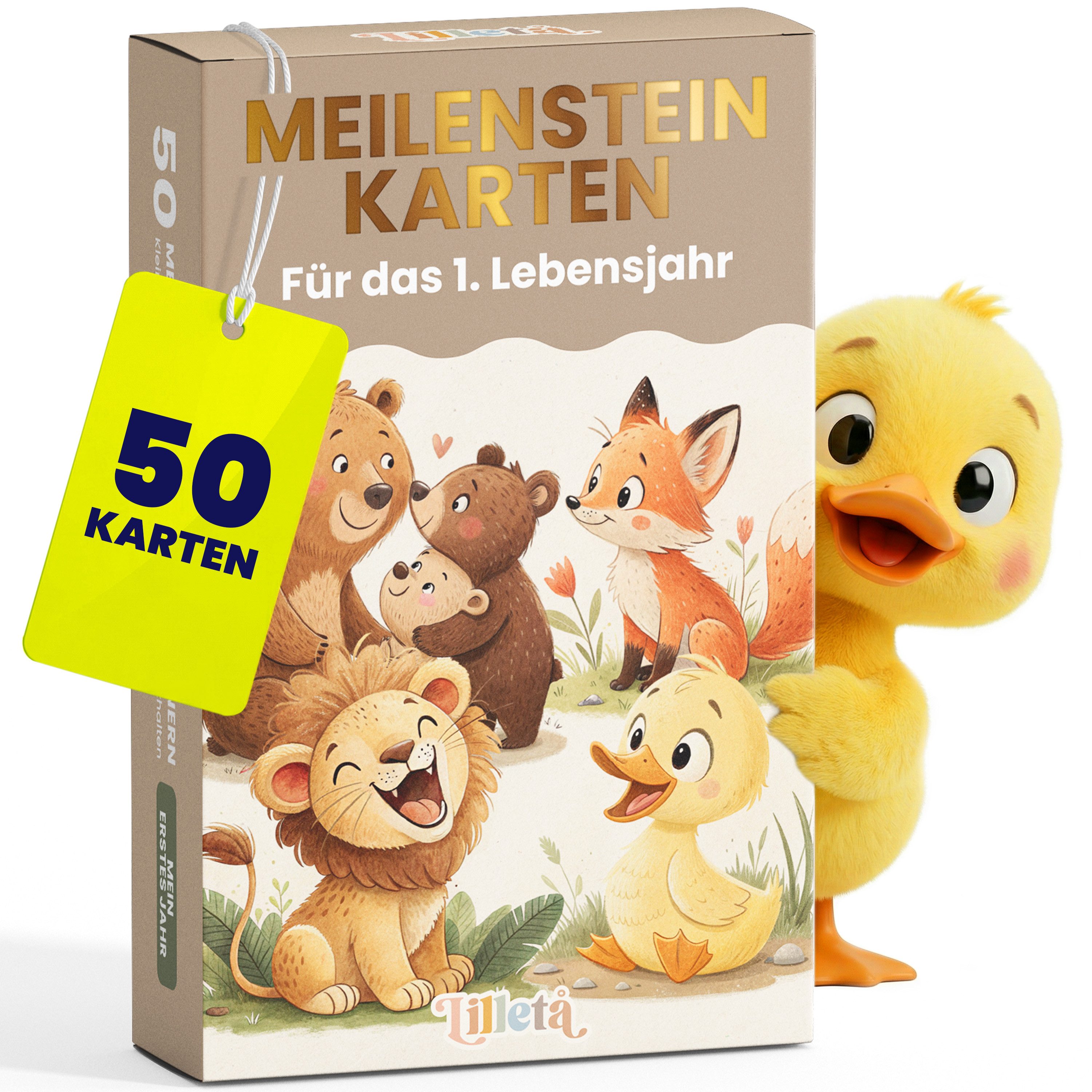 Lilletå Geburtskarte Meilensteinkarten Tiere Baby – 50 Karten Meilensteine im ersten Jahr, Geschenkidee Babyparty - Monatskarten Baby