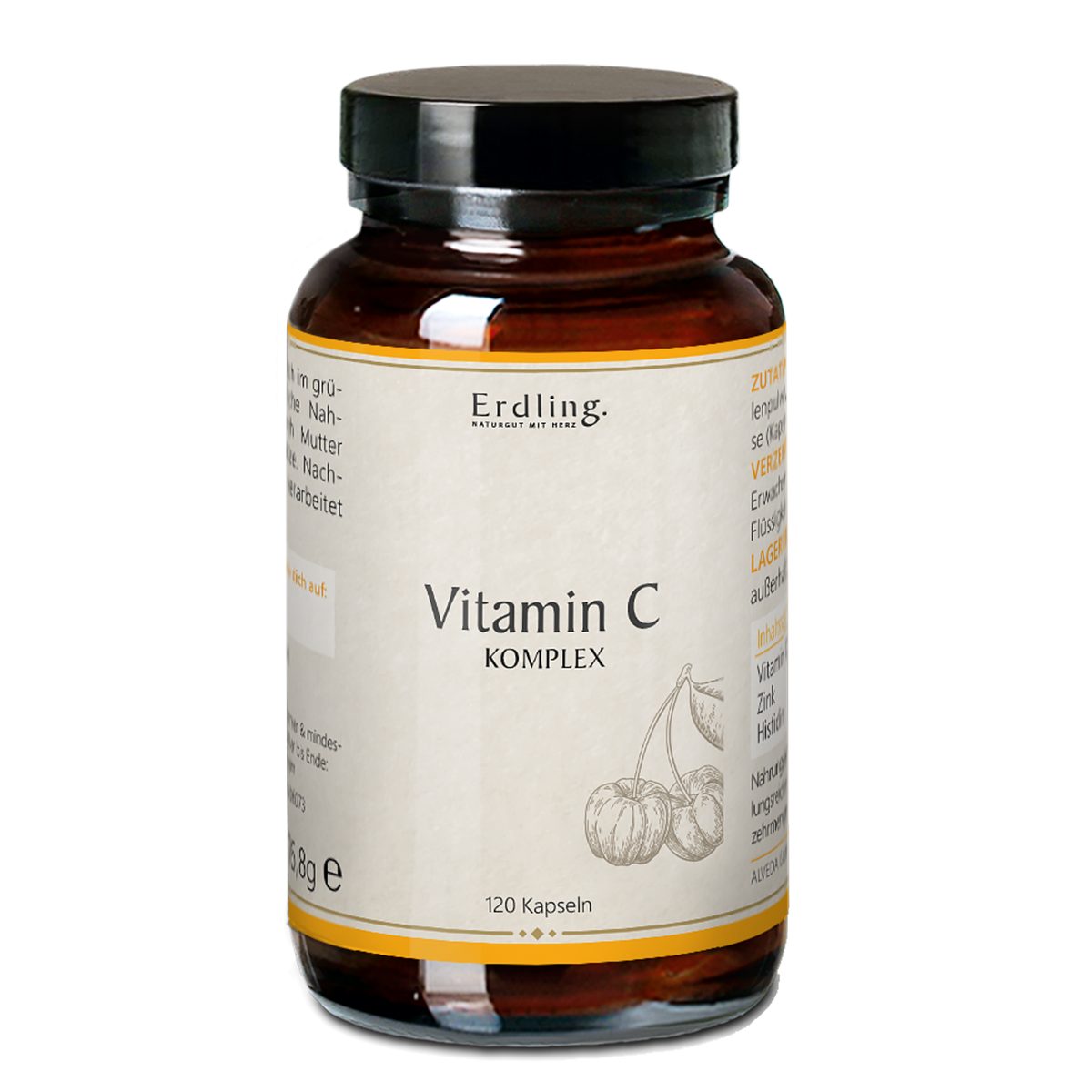 Waldkraft. Erdling Vitamin C Komplex Kapseln, mit Zink & Histidin für schöne Haut & Haare und ein starkes Immunsystem à 120 St., 76,8 g