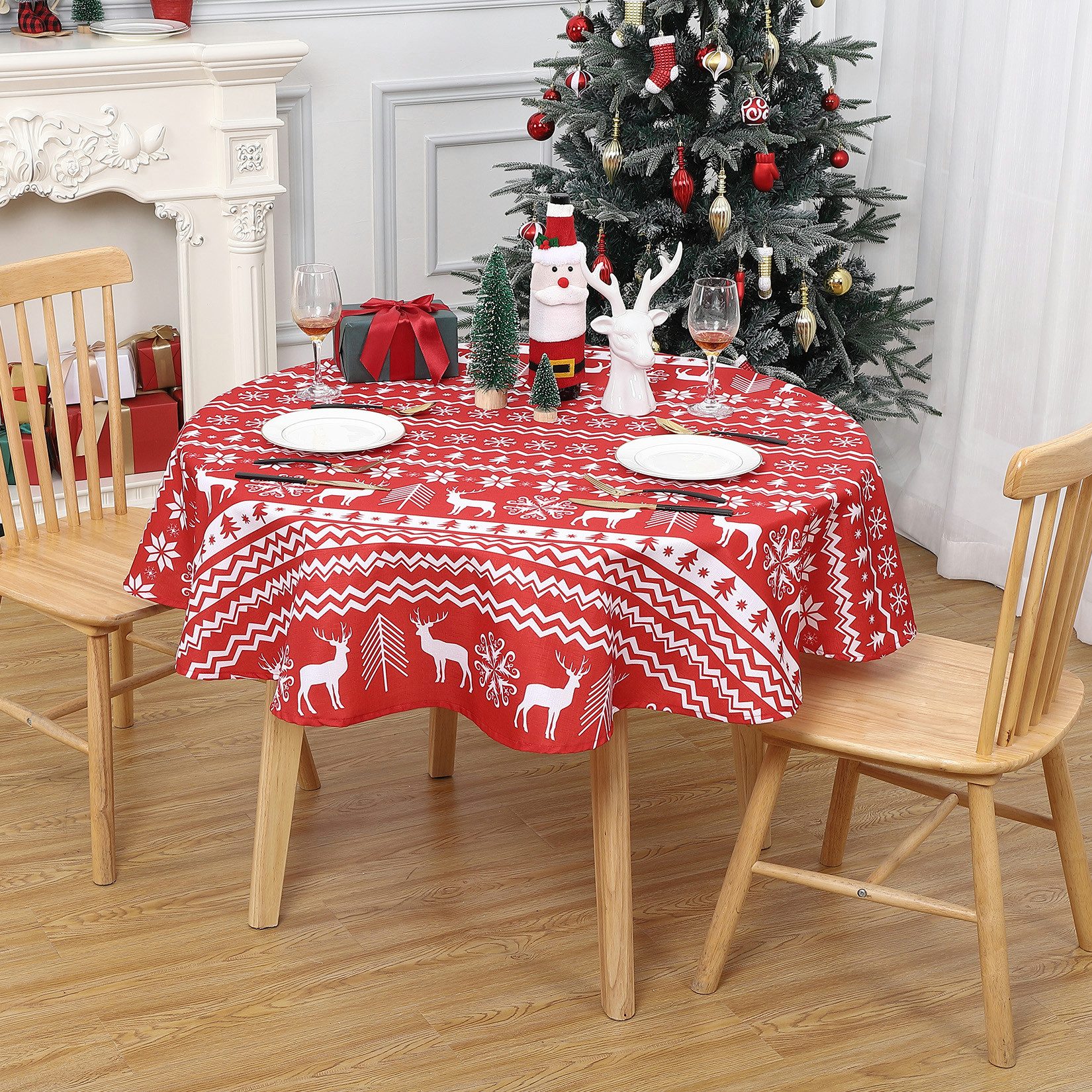 GarveeMore Tischdecke Weihnachts Tischdecke rund & quadratisch, wasserdicht & fleckenfest, Polyester Deko für Innen & Außen,  wasserdichte Tischdecke