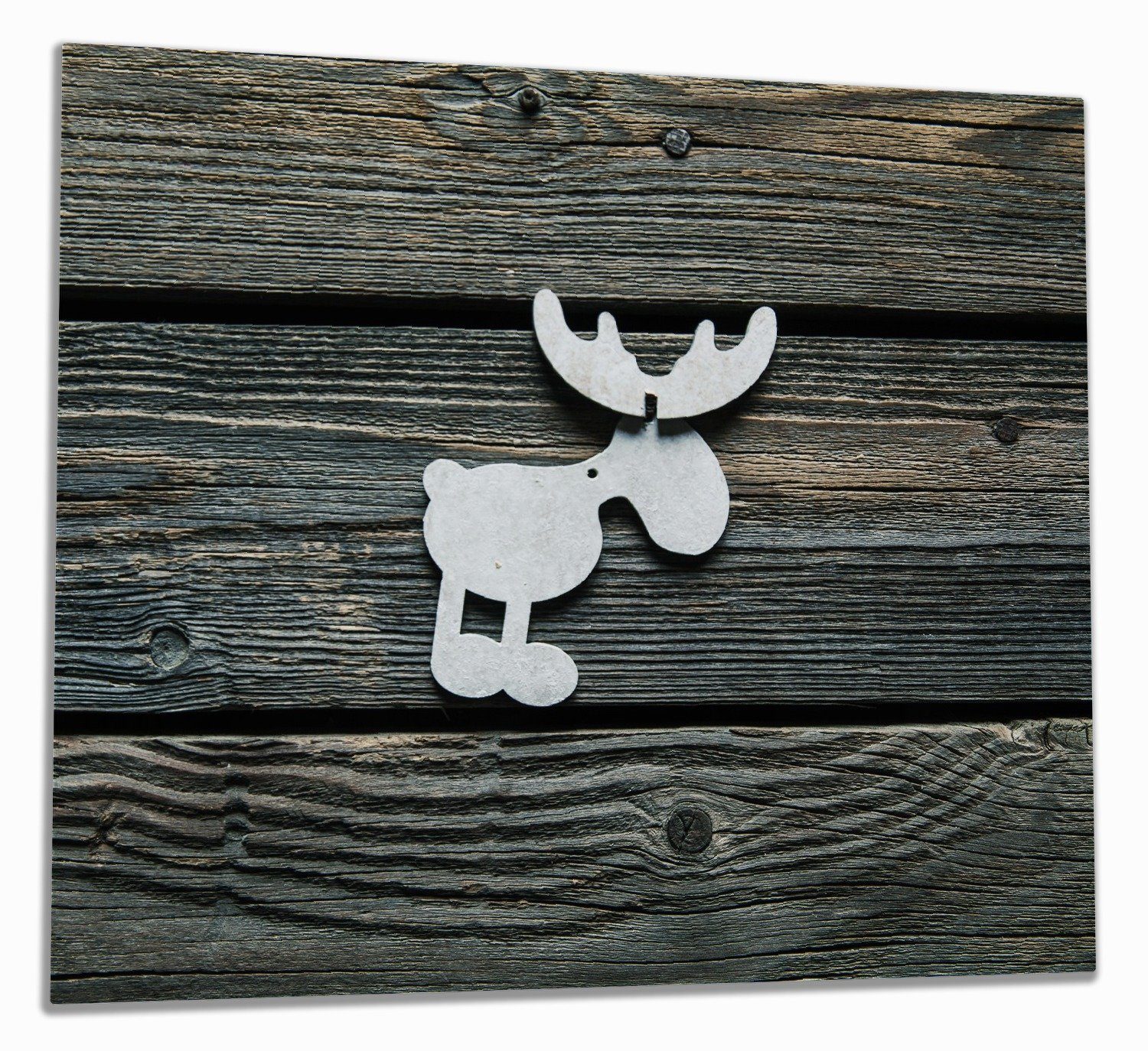 Wallario Herd-Abdeckplatte Elch Symbol in weiß, vor dunklem Holz, ESG-Sicherheitsglas, (Glasplatte, 1 tlg., inkl. 5mm Noppen), verschiedene Größen