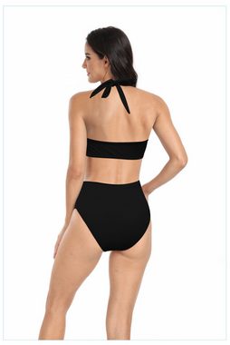 HOTDUCK Push-Up-Bikini Netz-High-Waist-Bikini,Zweiteiler-Badeanzug, Einfarbig