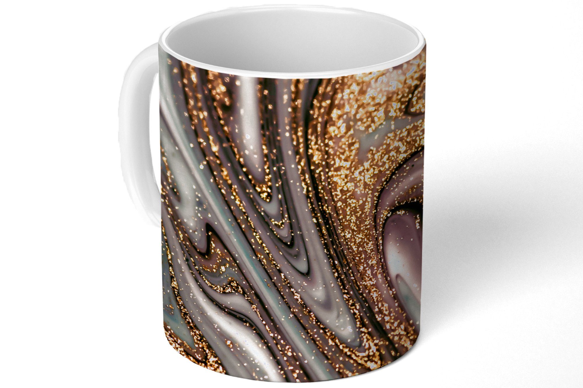 Teetasse, Geschenk Glitter Kaffeetassen, Marmoroptik - - Gold - Keramik, Becher, - Luxus Teetasse, Tasse MuchoWow Weiß, Marmor -