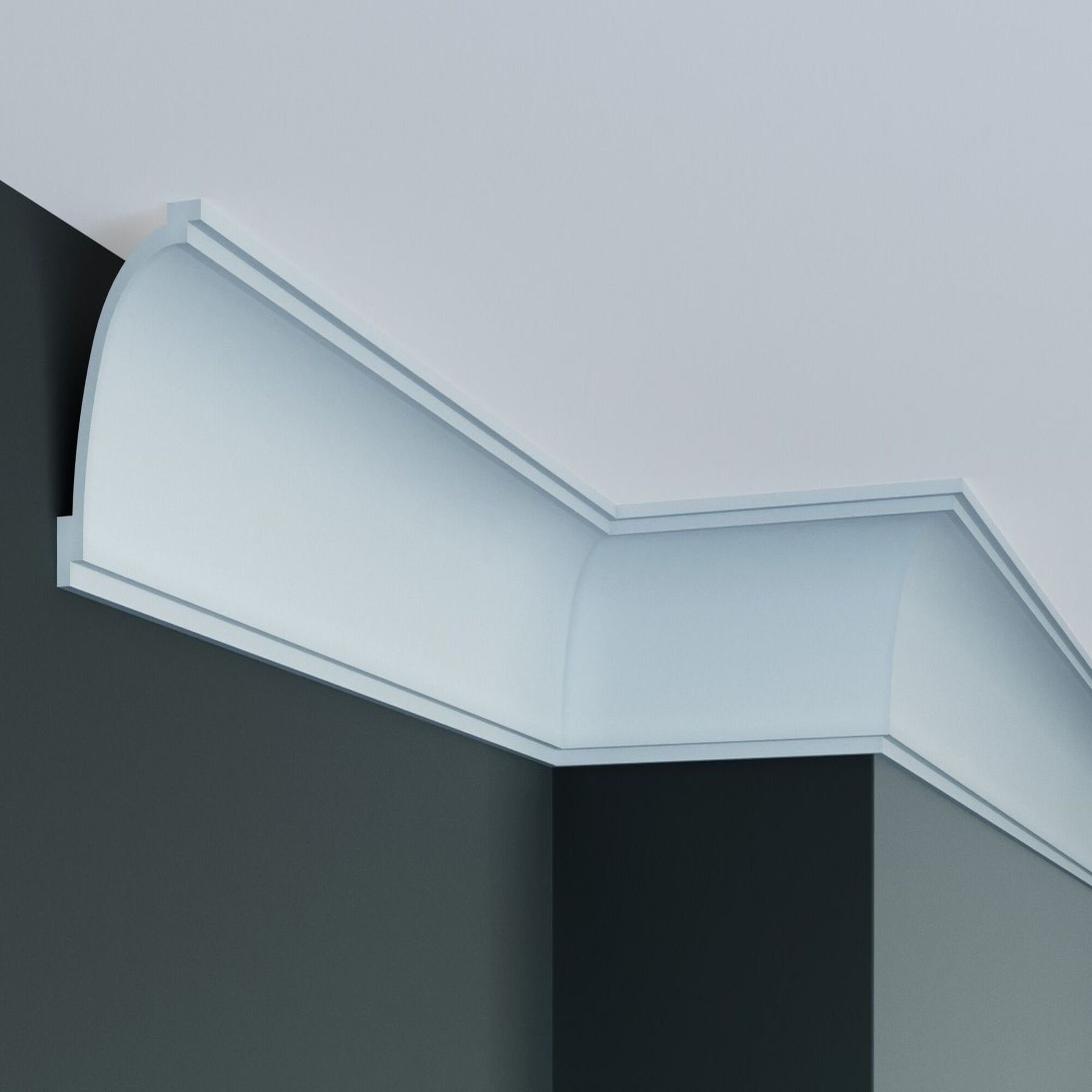 PROVISTON Stuckleiste Polyurethan, 90 x 65 x 2000 mm, Weiß, Deckenleiste, Kleben, Polyurethan, 1-St.