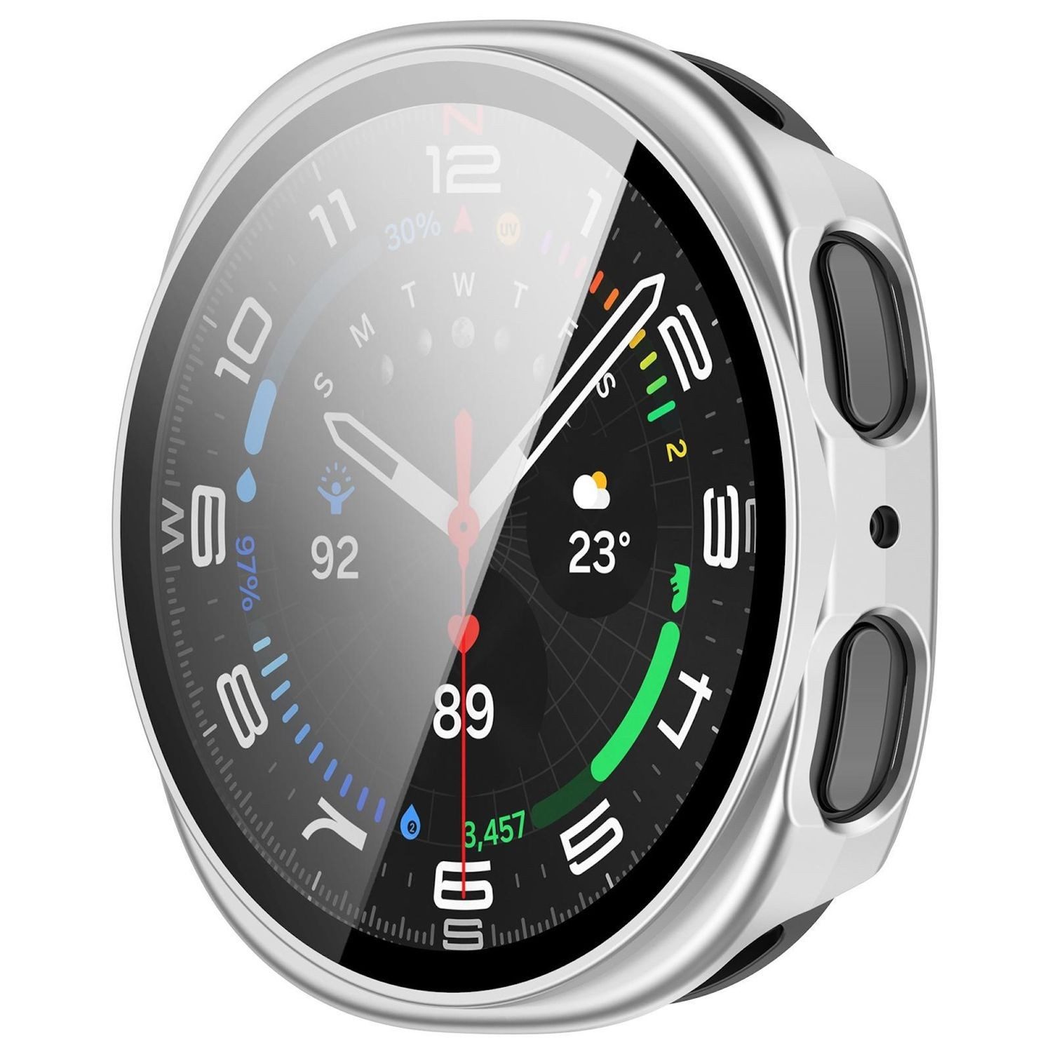 Wigento Smartwatch-Hülle + Schutzglas für Samsung Galaxy Watch 9 8 40mm Kunststoff 9H Silber, Schutzhülle aus PC + Hart Glas für Rundumschutz – Bild 2 von 3