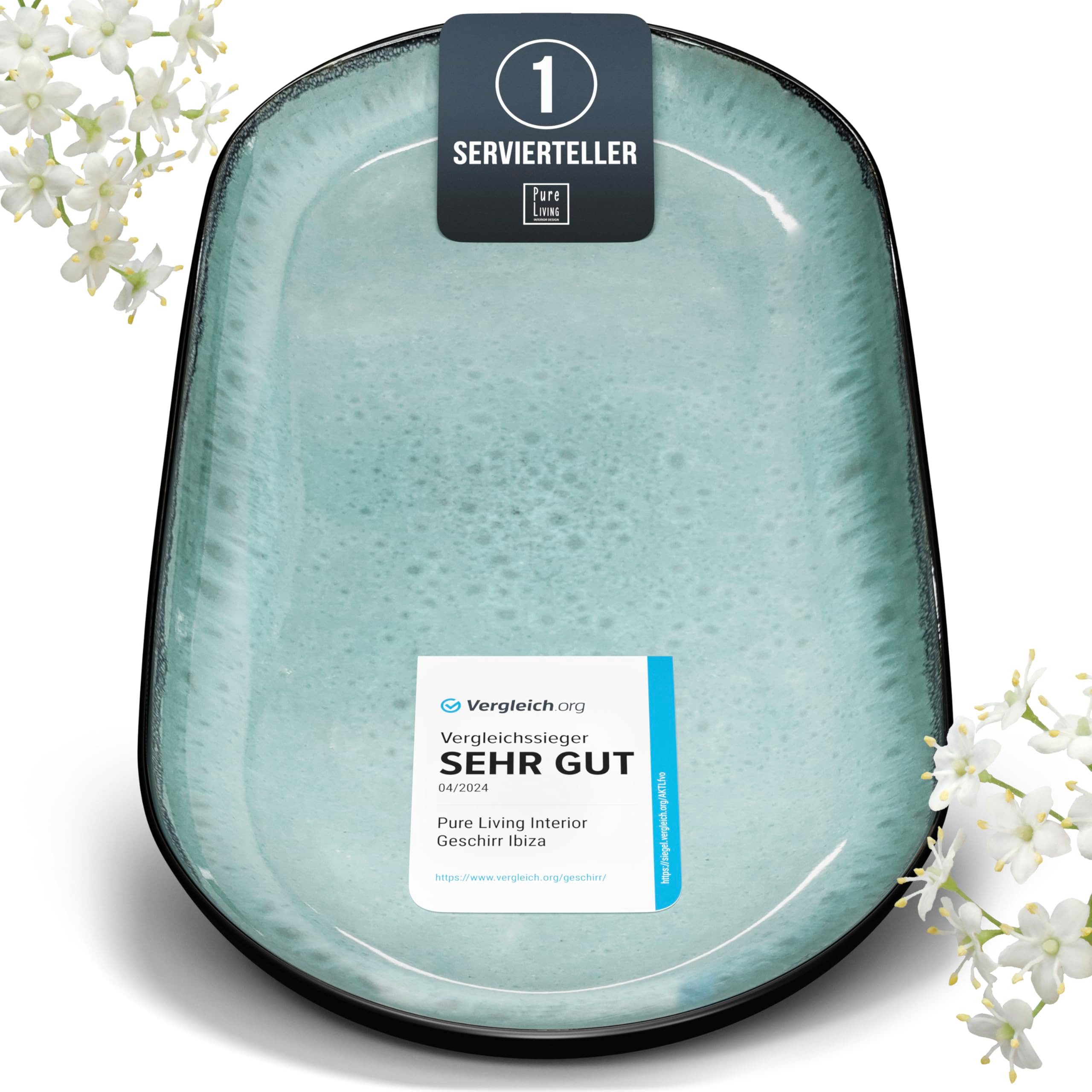 PURE LIVING INTERIOR DESIGN Geschirr-Set Steingut Servier Teller Groß Ibiza TESTSIEGER, Traumhafte Mediterrane (1-tlg), 1 Personen, Steingut, Ovale Form – perfekt zum Anrichten, Elegantes Servierdesign, Reaktive…