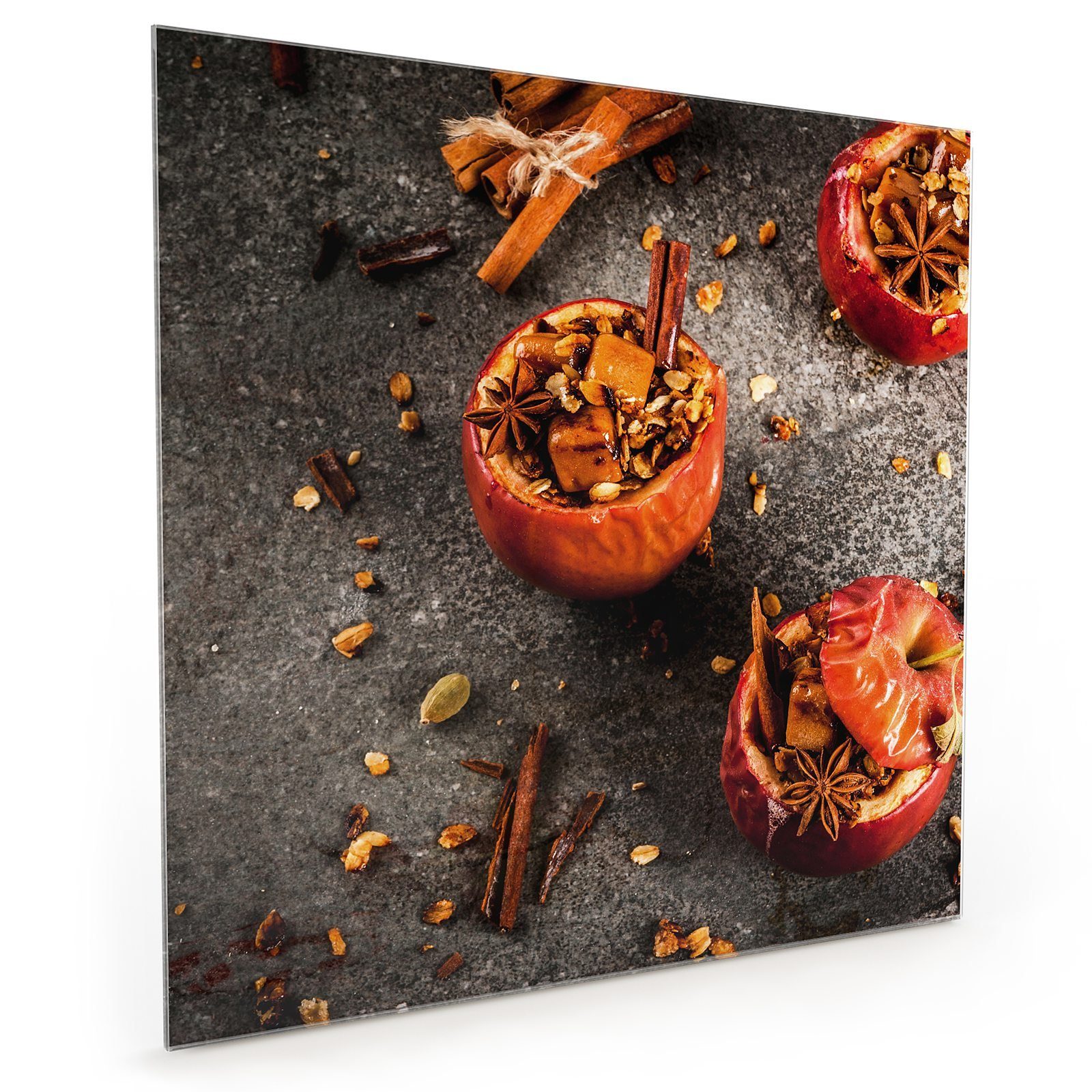 Primedeco Küchenrückwand Küchenrückwand Spritzschutz Glas mit Motiv Gebackene Äpfel von Fern