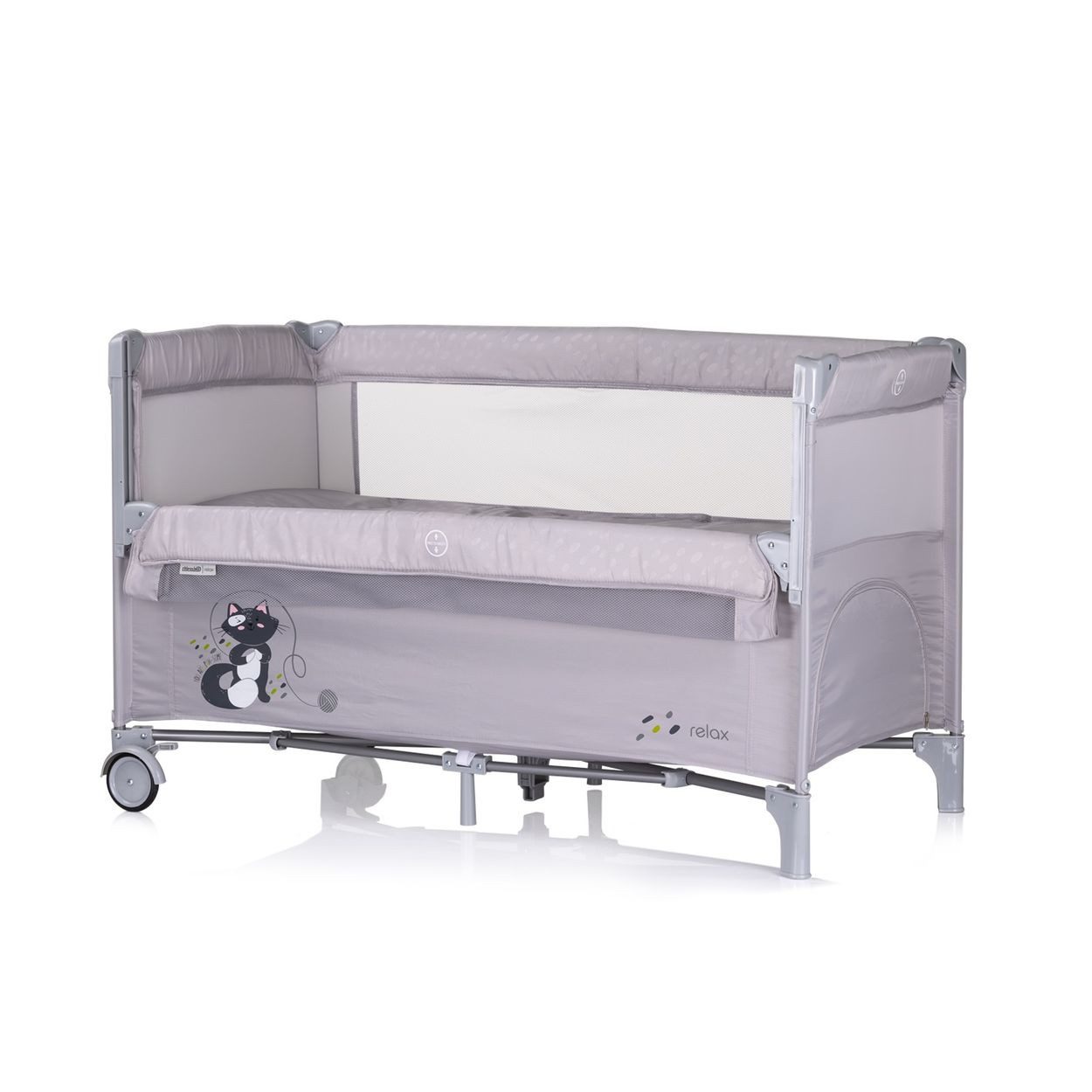 Chipolino Baby-Reisebett Reisebett Relax 2 Ebenen, Vorderseite absenkbar, Seiteneingang, Tasche