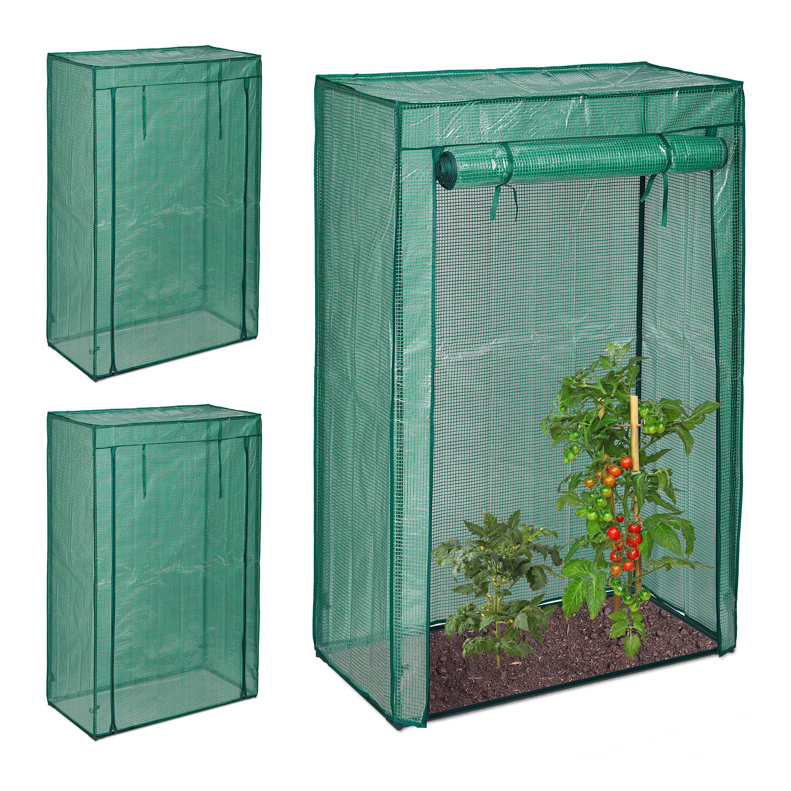 relaxdays Tomatengewächshaus 3 x Tomatengewächshaus PE grün | Rabatt: 35%
