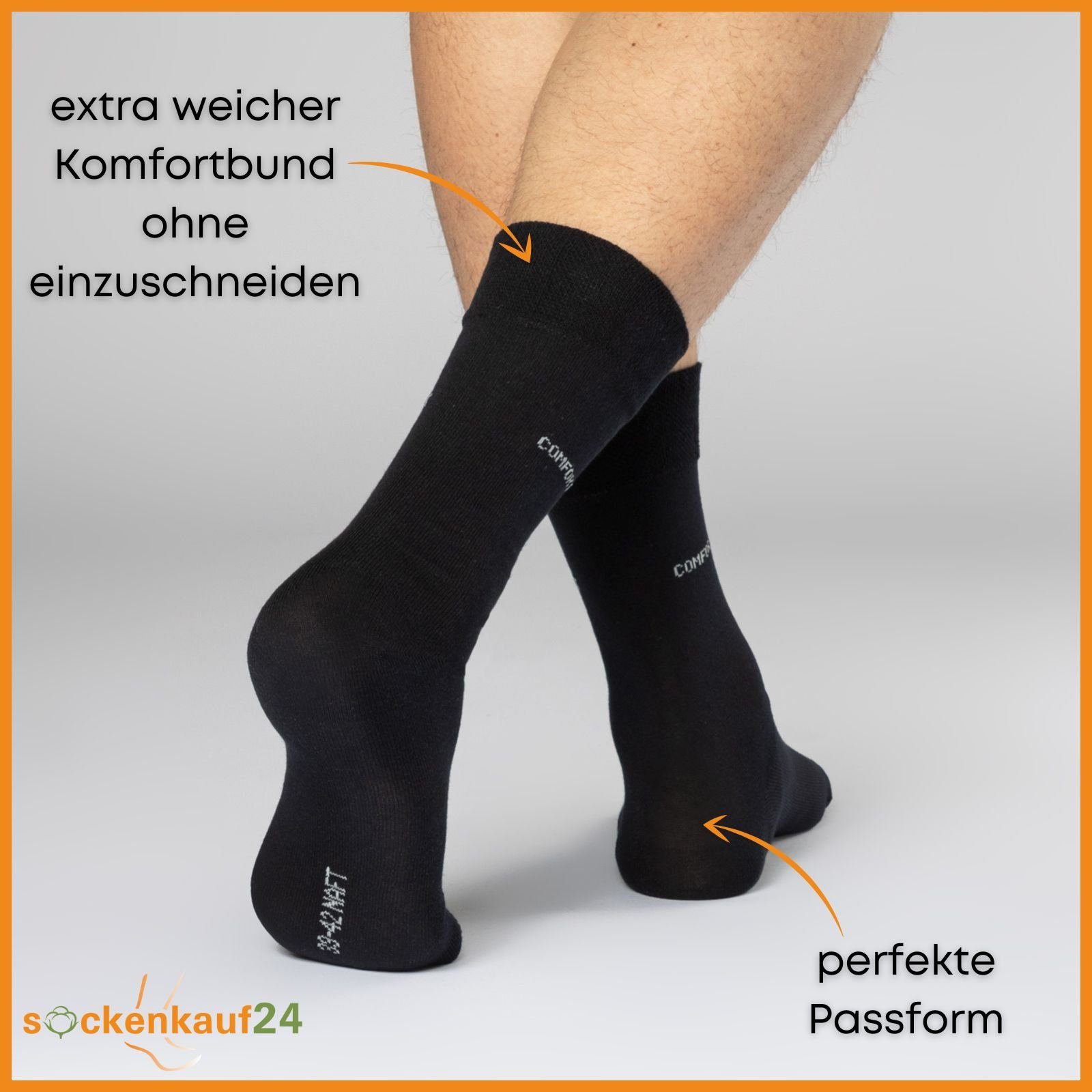 sockenkauf24 Komfortsocken 10 Paar Damen & Herren Comfort Socken (2 x Jeans, 4 x Navy, 4 x Schwarz, 43-46) ohne Gummibund & ohne Naht Baumwolle Komfortbund - 13100
