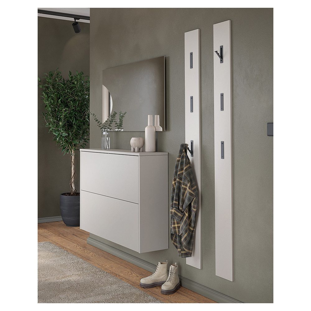 Lomadox Garderoben-Set BAIANO-01, (Spar-Set, 4-St., Garderobenspiegel Schuhschrank Garderobenpaneele), in beige und Eiche, grifflos, Push-to-Open