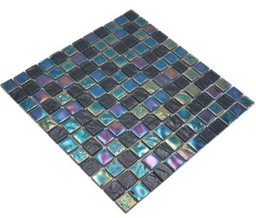 Mosani Mosaikfliesen Glas Crystal Mosaik iridium blau schwarz glänzend / 10 Matten