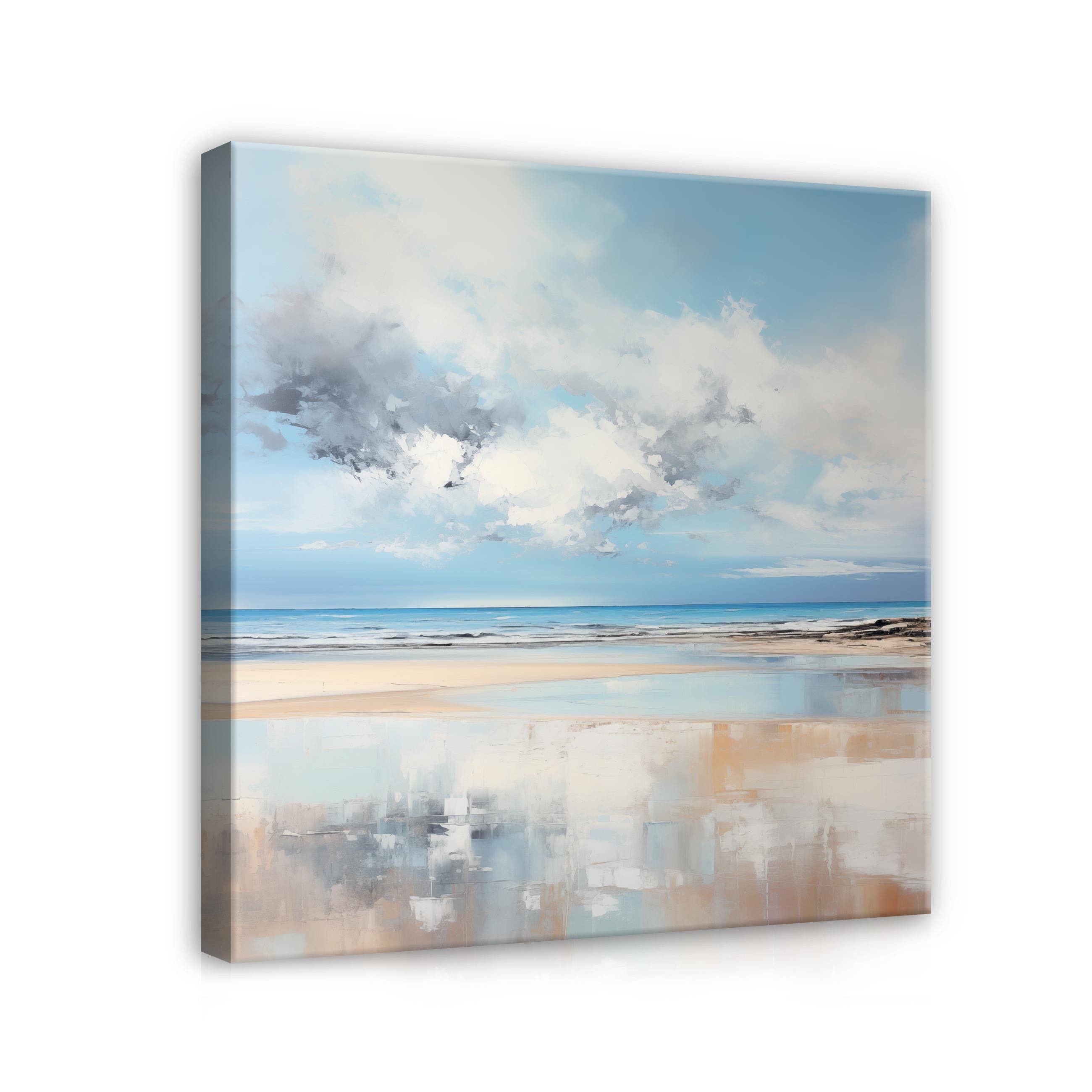 Wallarena Leinwandbild Strand Meer Art Gemalt Kunst Wandbild XXL Leinwandbilder Modern, Landschaft (Einteilig, 1 St), Wandbilder Leinwandbilder Leinwand Bilder Bild Groß Aufhängefertig