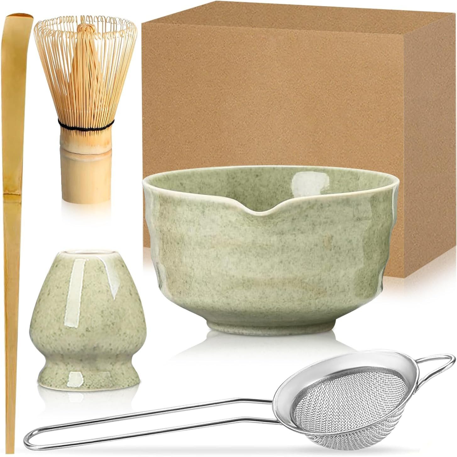 Agger Teeservice Keramik Matcha-Schale und Matcha-Rührbesen-Set, 5-teilig